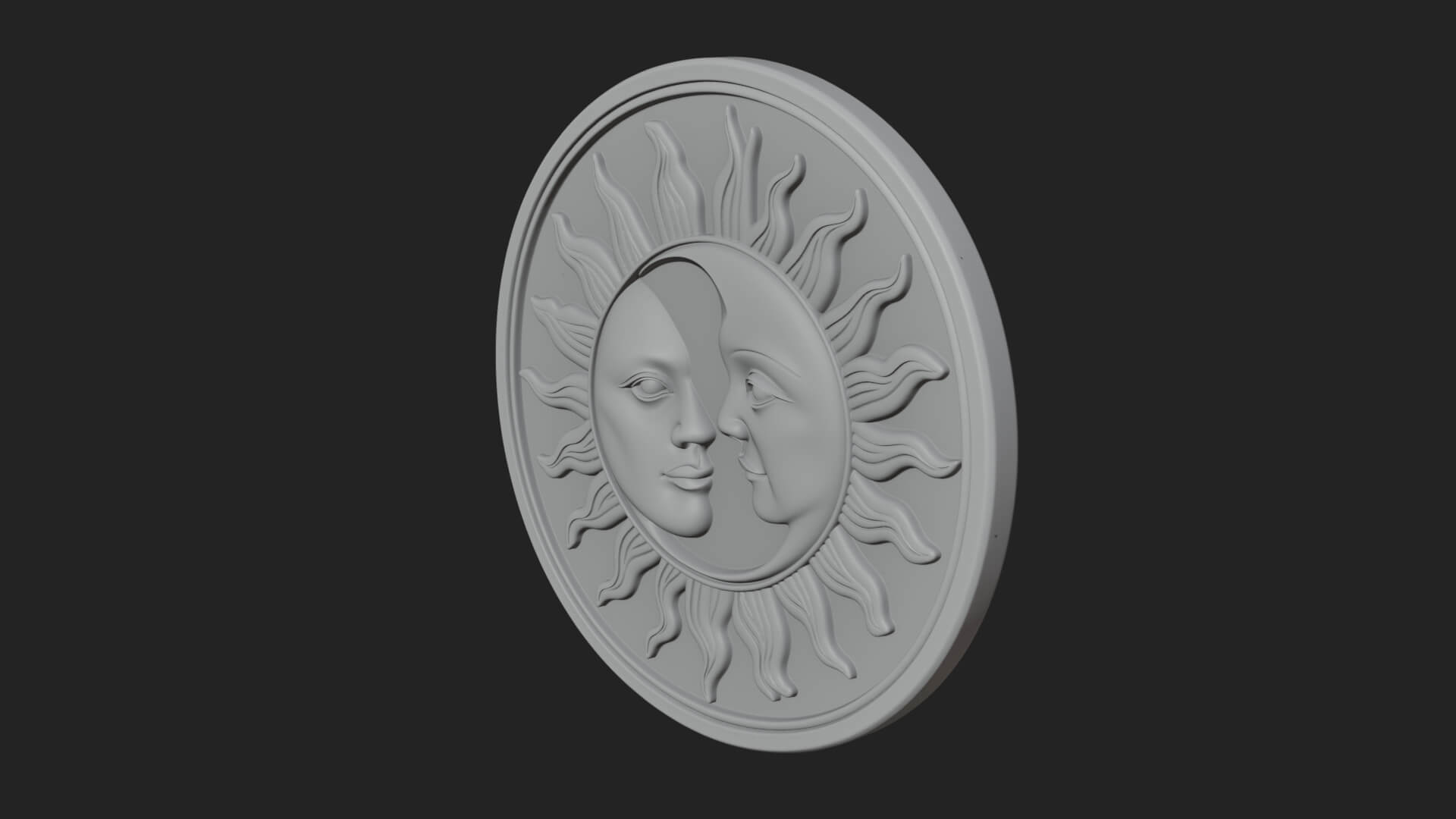 Sun Moon Split Face Plaque Design 2 3D Print Model 3D Model