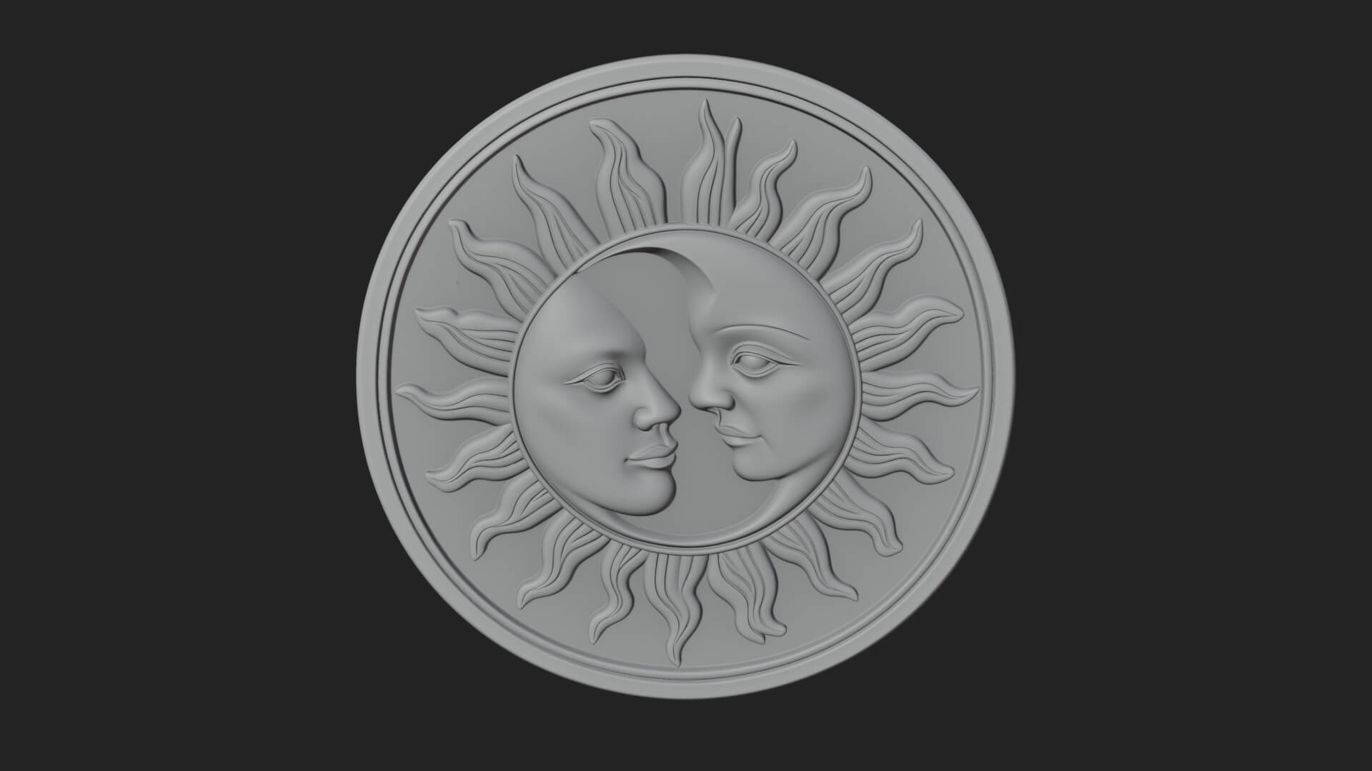 Sun Moon Split Face Plaque Design 2 3D Print Model 3D Model