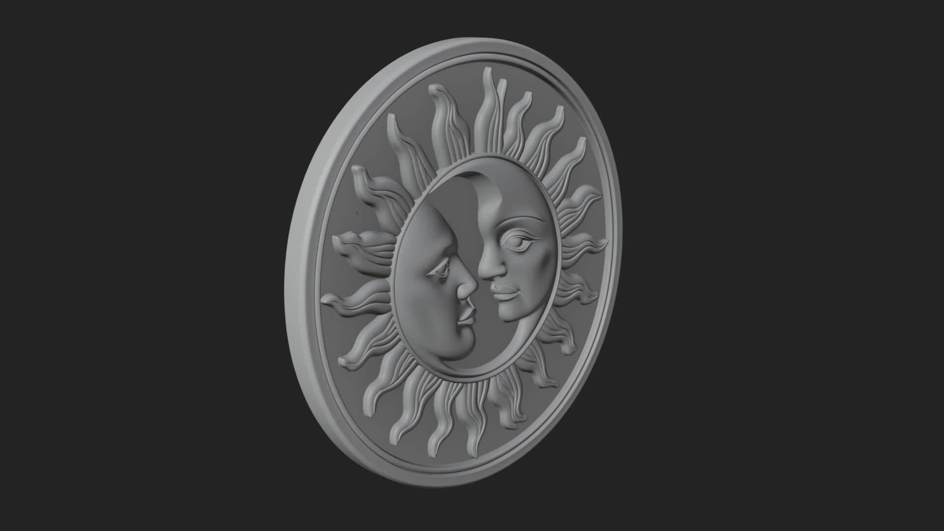 Sun Moon Split Face Plaque Design 2 3D Print Model 3D Model