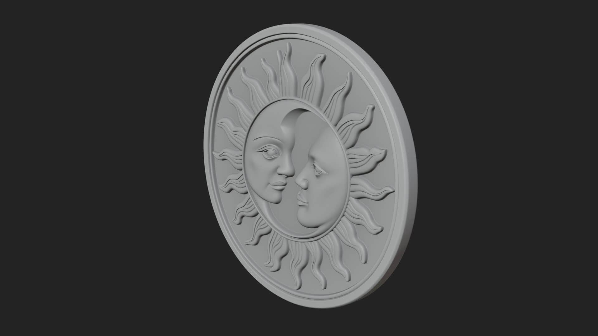 Sun Moon Split Face Plaque Design 2 3D Print Model 3D Model