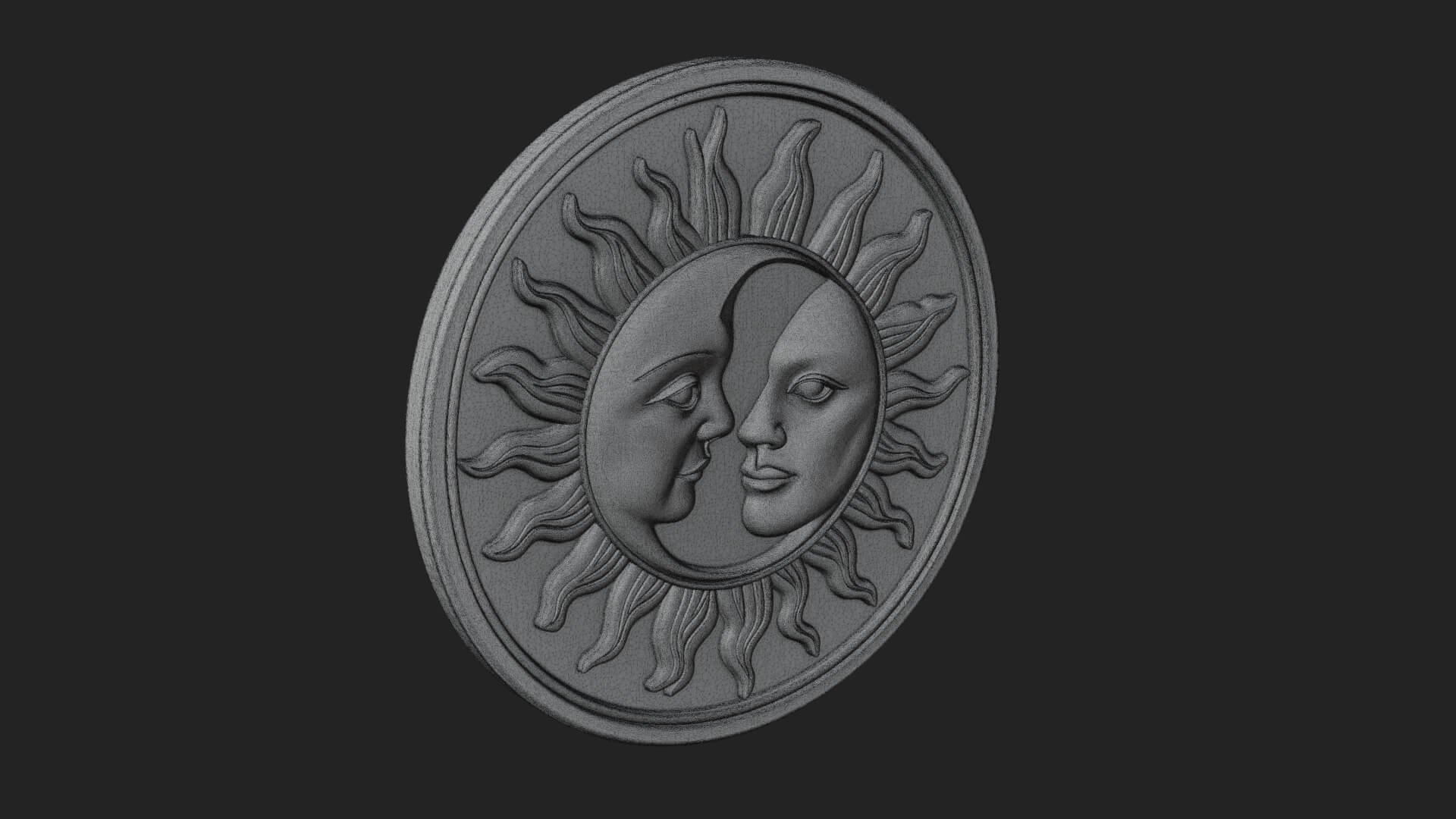 Sun Moon Split Face Plaque Design 2 3D Print Model 3D Model