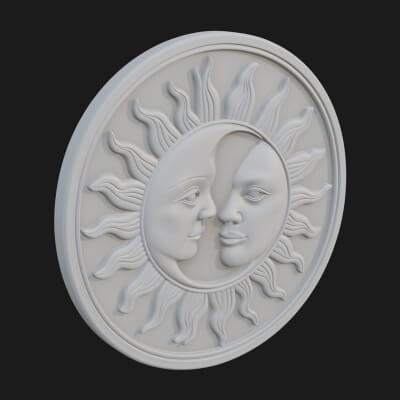 Sun Moon Split Face Plaque Design 2 3D Print Model