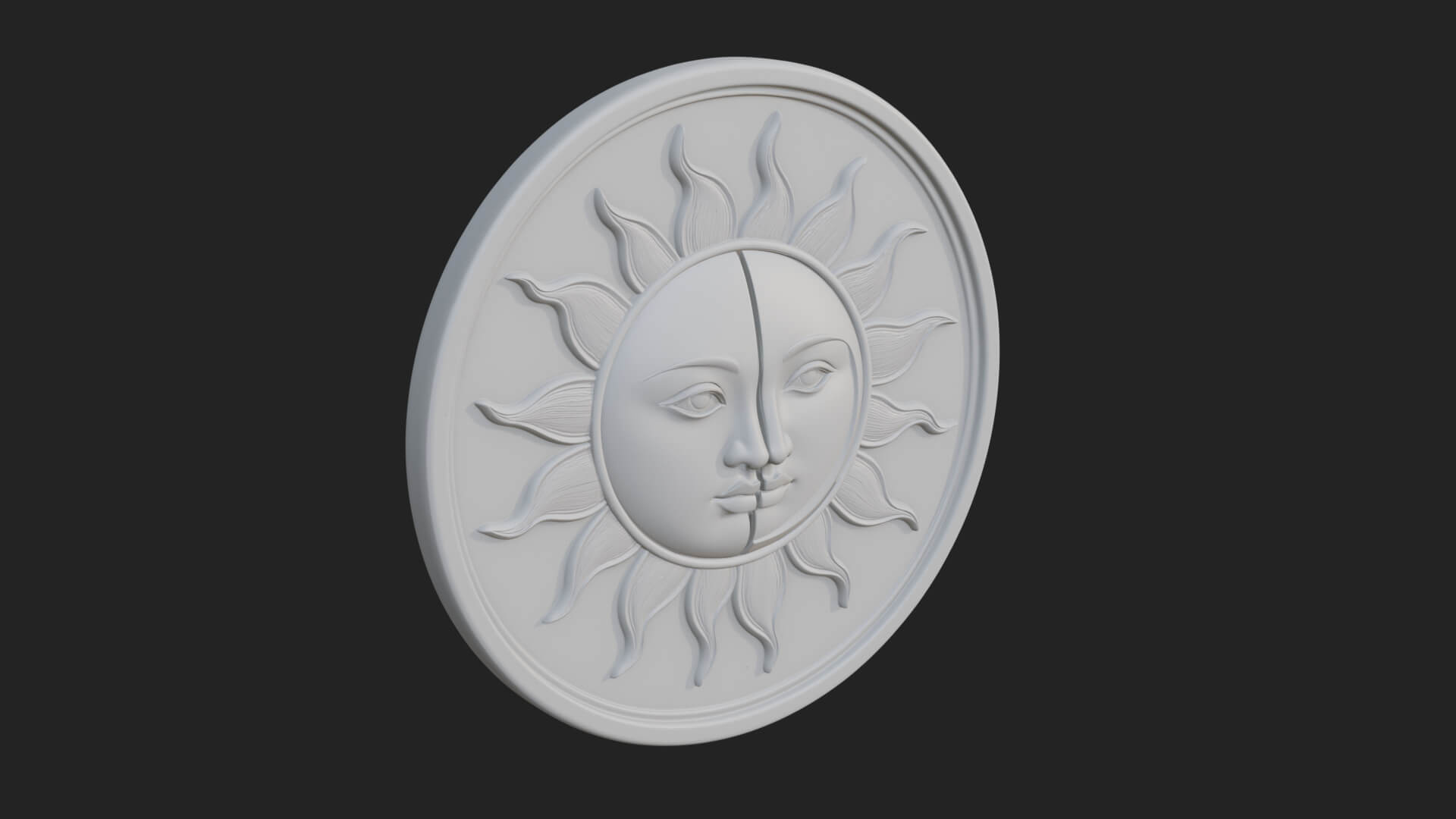 Sun Moon Split Face Plaque Design 3 3D Print Model 3D Model