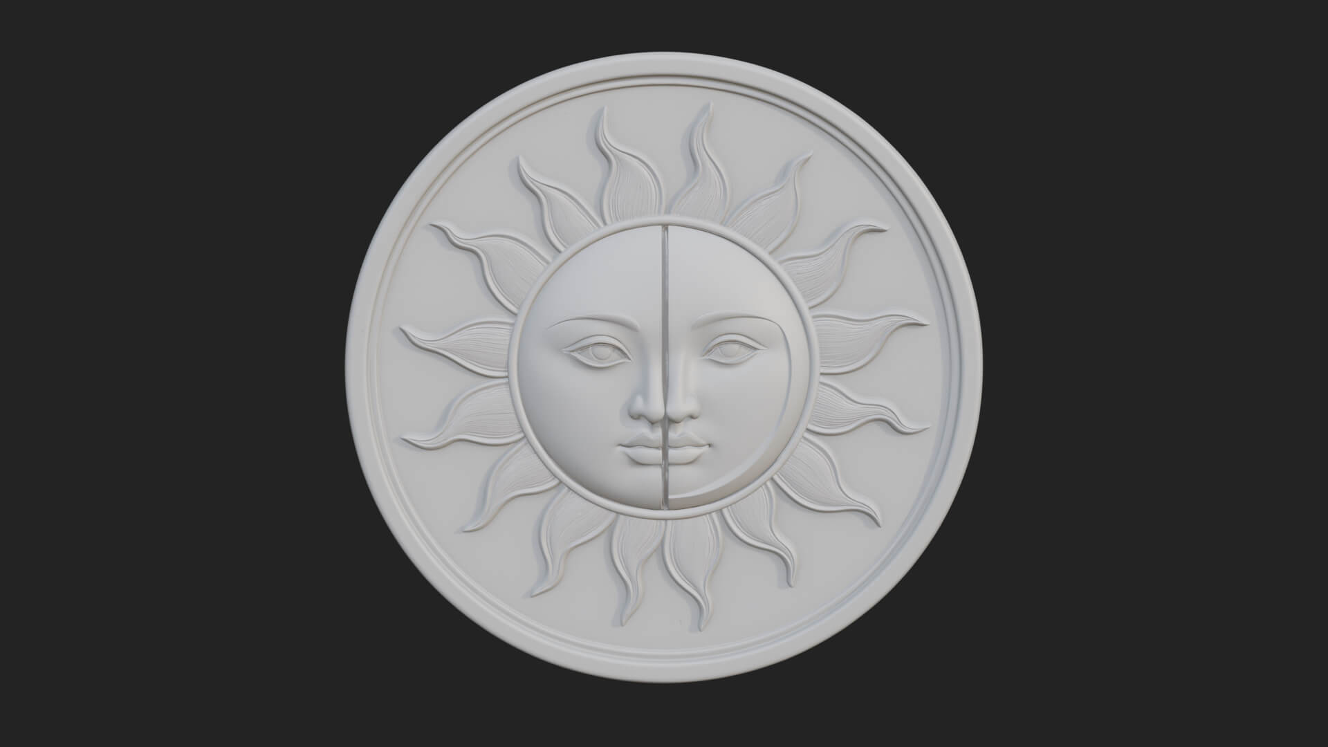 Sun Moon Split Face Plaque Design 3 3D Print Model 3D Model