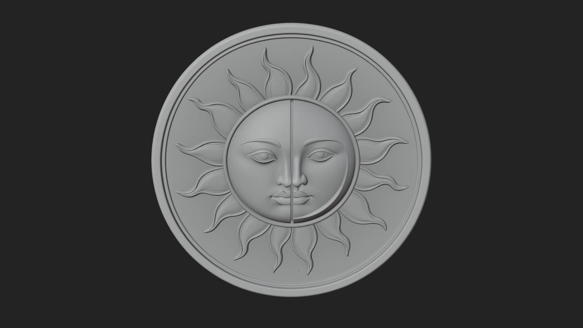 Sun Moon Split Face Plaque Design 3 3D Print Model 3D Model
