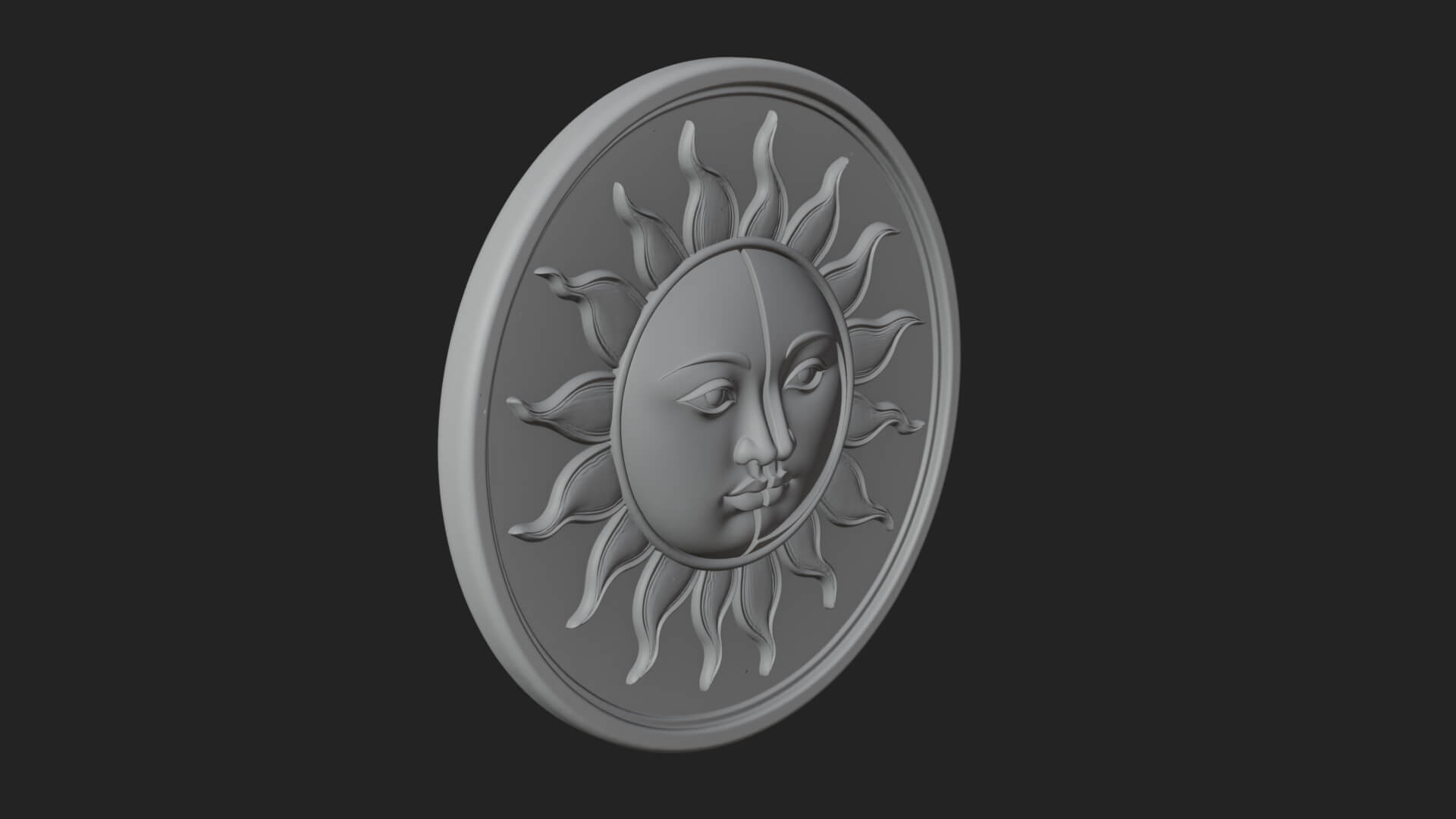 Sun Moon Split Face Plaque Design 3 3D Print Model 3D Model