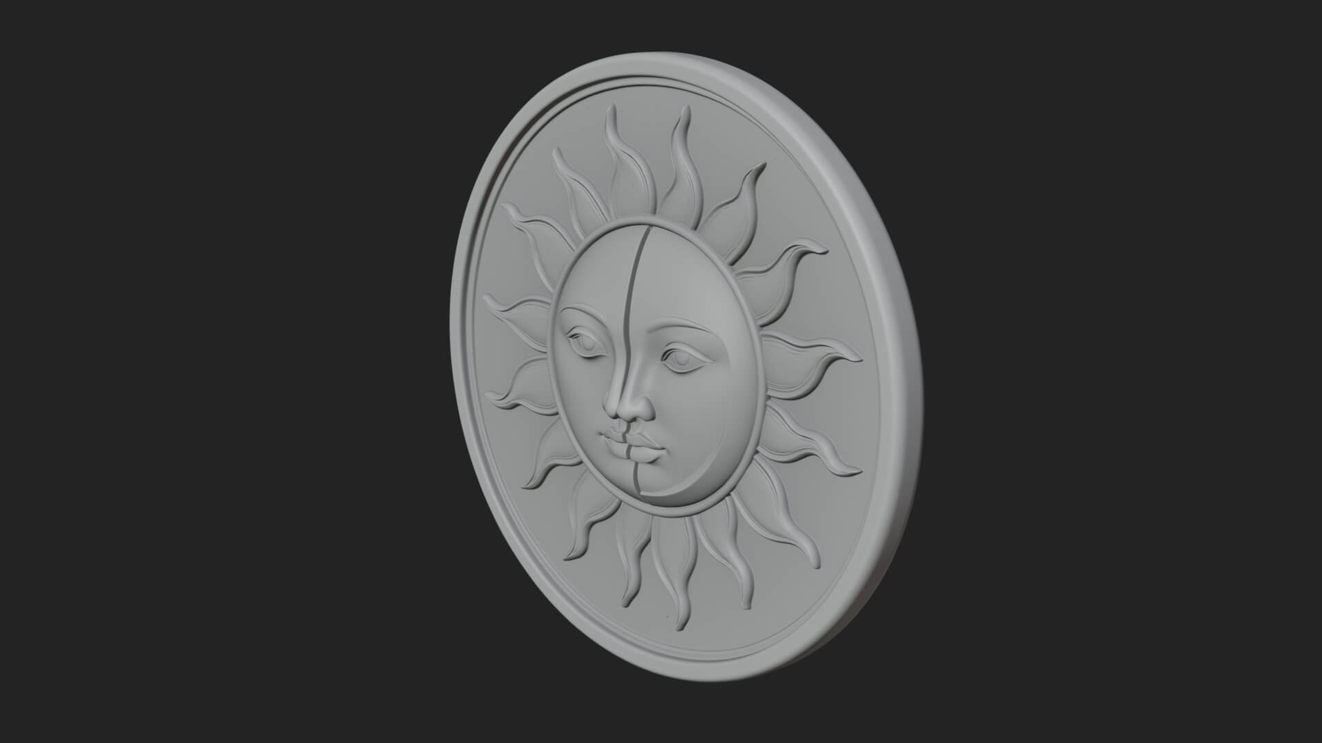 Sun Moon Split Face Plaque Design 3 3D Print Model 3D Model