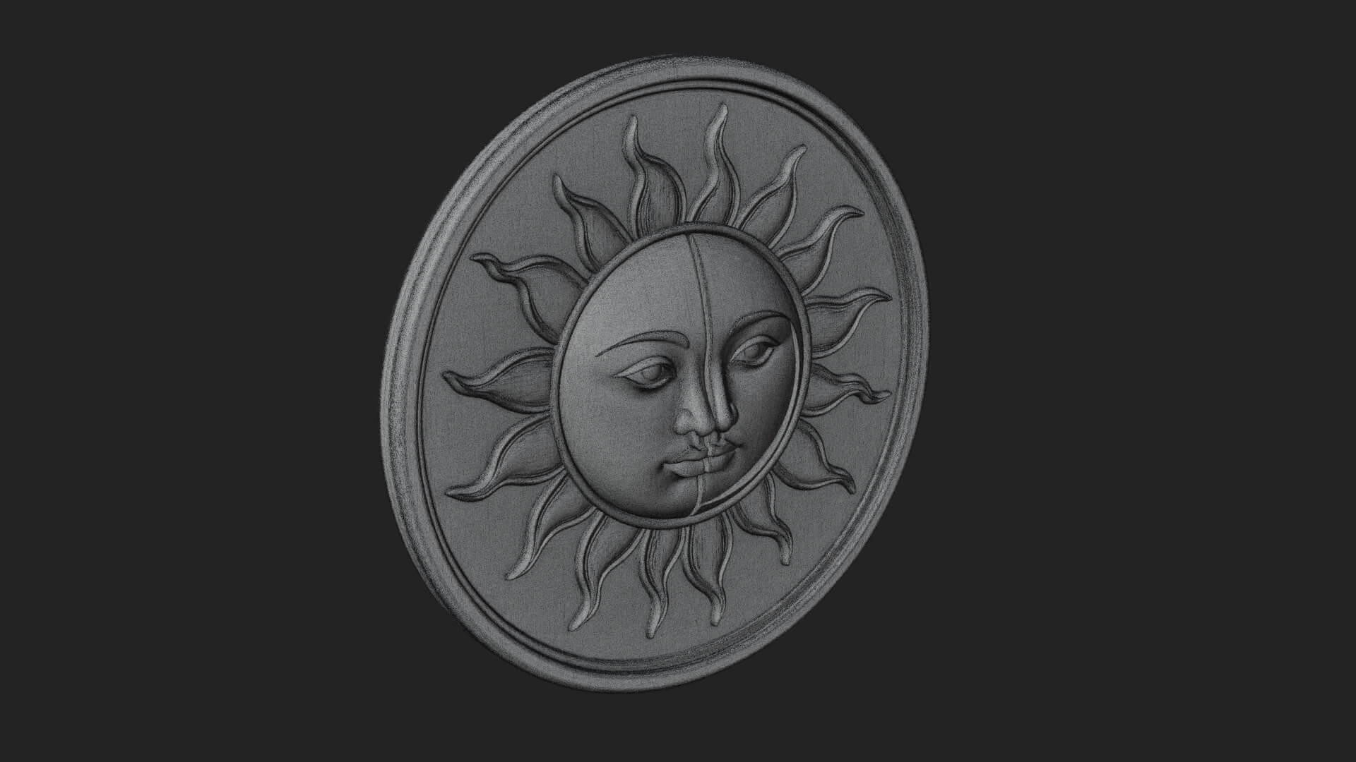 Sun Moon Split Face Plaque Design 3 3D Print Model 3D Model
