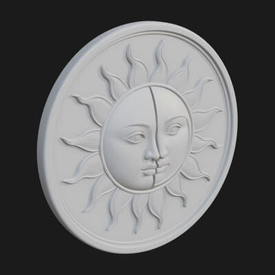 Sun Moon Split Face Plaque Design 3 3D Print Model