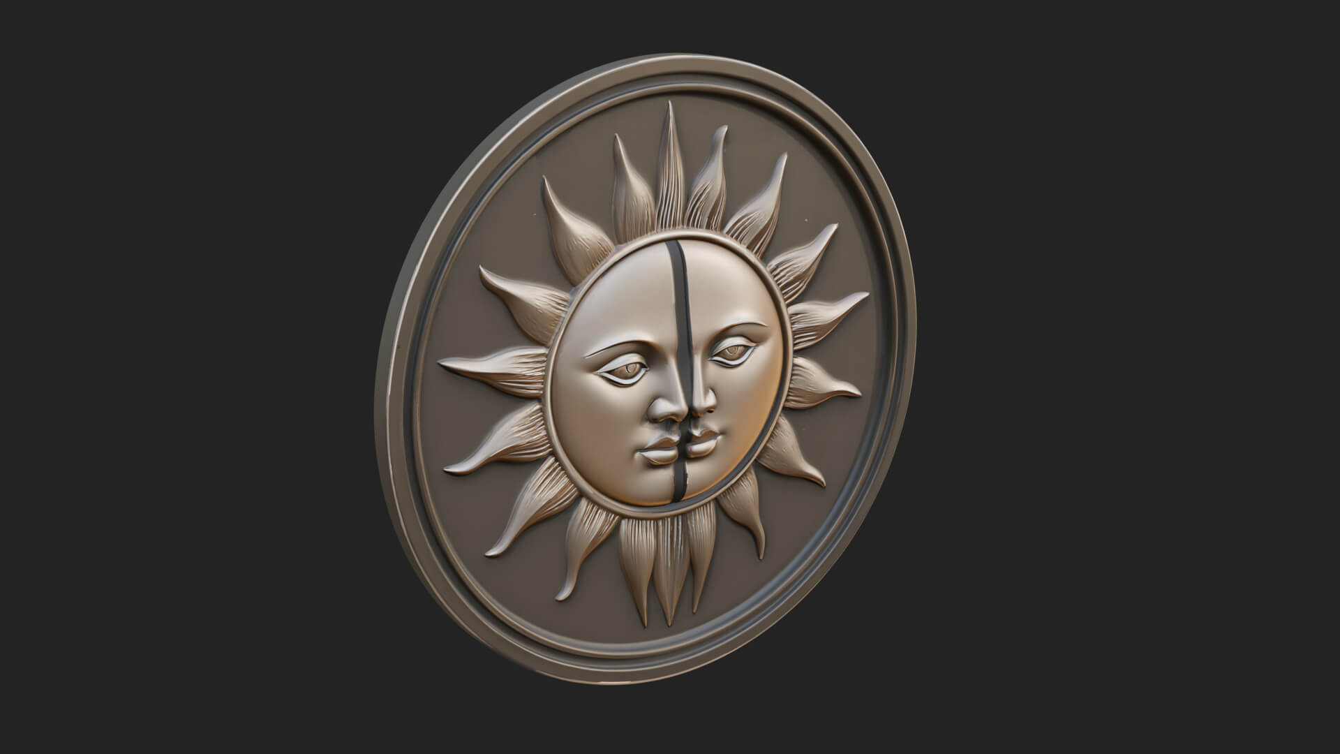 Sun Moon Split Face Plaque Design 4 3D Print Model 3D Model