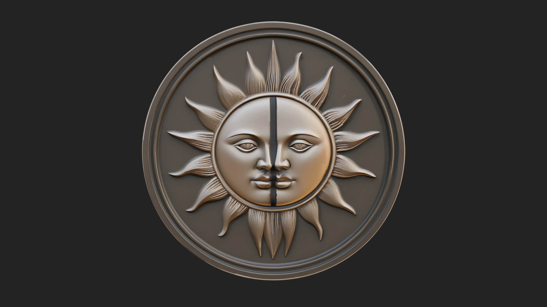 Sun Moon Split Face Plaque Design 4 3D Print Model 3D Model