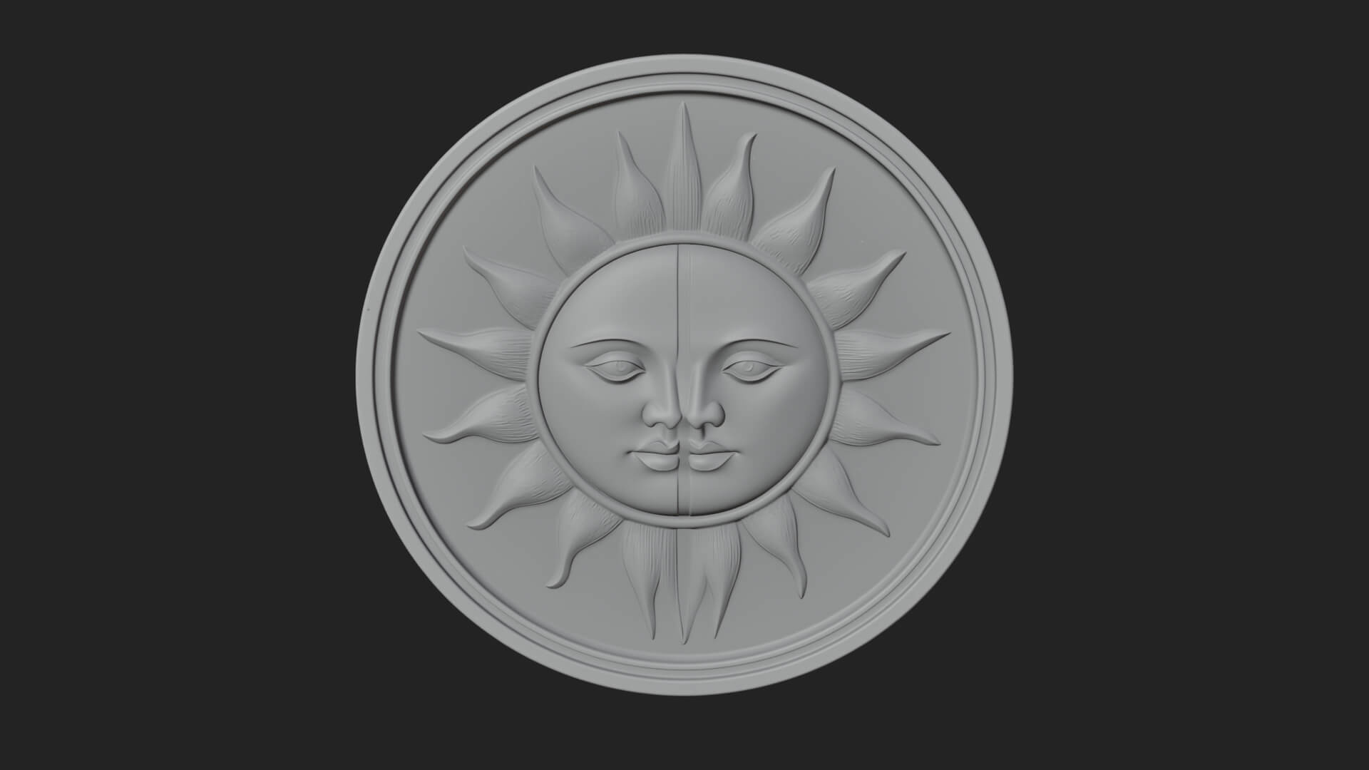 Sun Moon Split Face Plaque Design 4 3D Print Model 3D Model