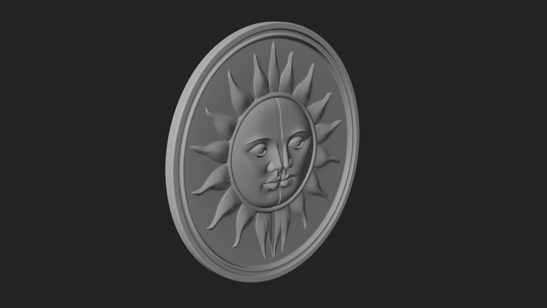 Sun Moon Split Face Plaque Design 4 3D Print Model 3D Model