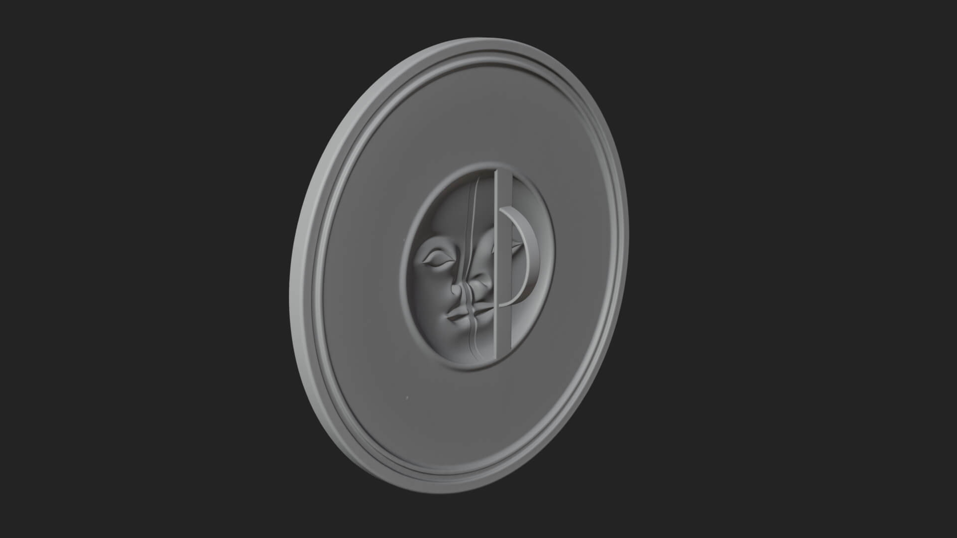 Sun Moon Split Face Plaque Design 4 3D Print Model 3D Model