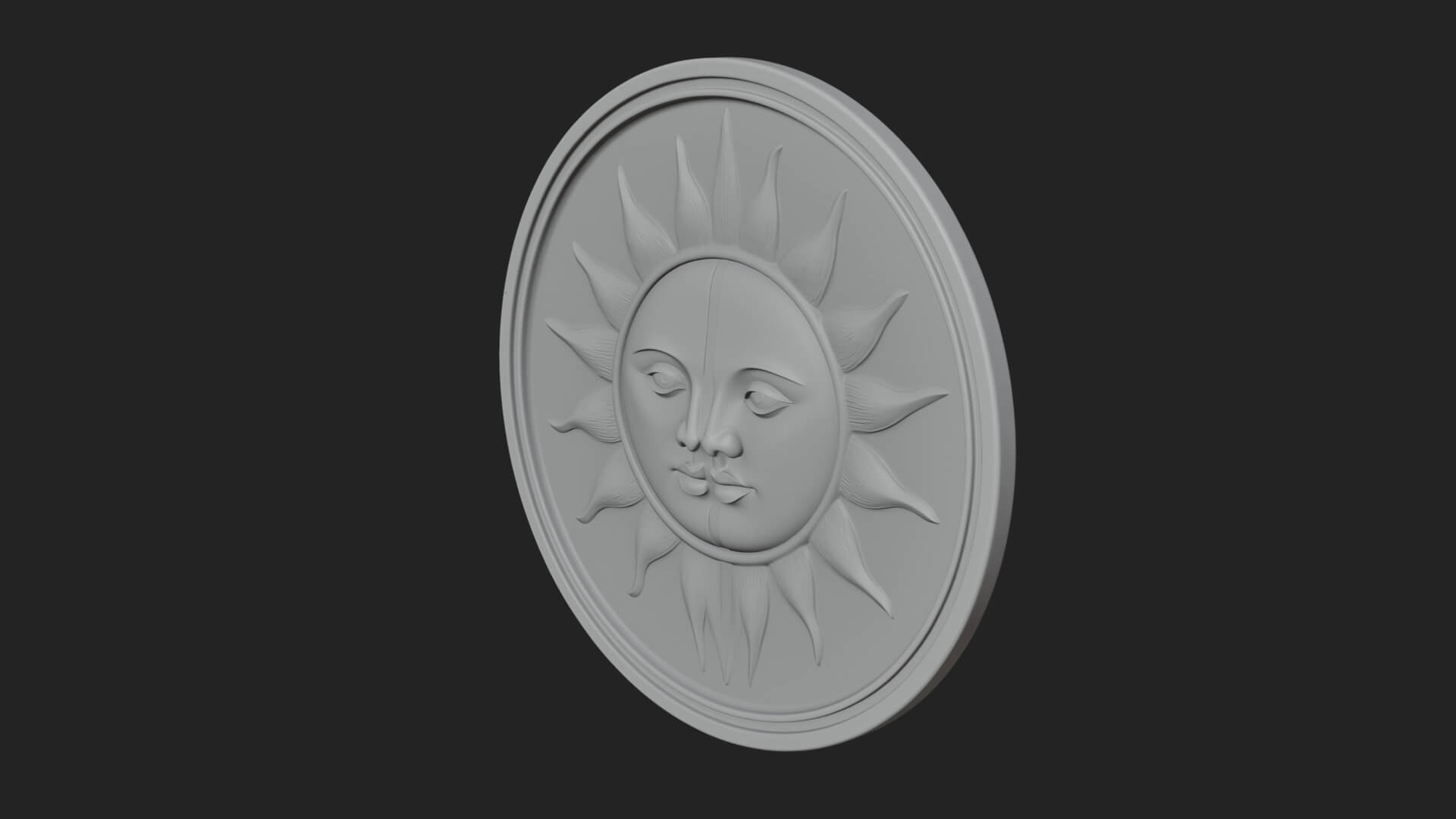 Sun Moon Split Face Plaque Design 4 3D Print Model 3D Model