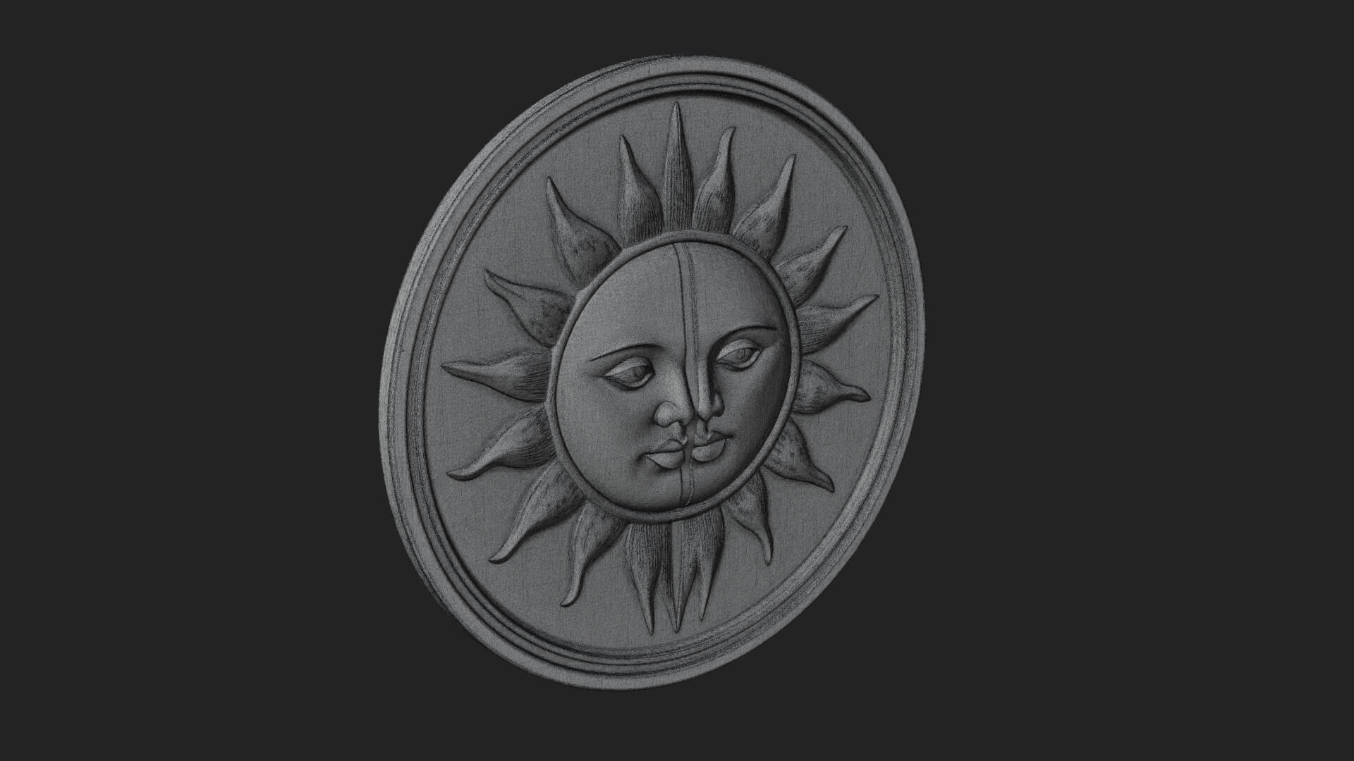 Sun Moon Split Face Plaque Design 4 3D Print Model 3D Model
