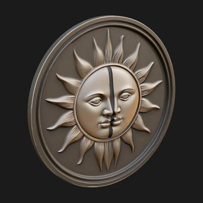 Sun Moon Split Face Plaque Design 4 3D Print Model