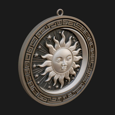 Sun Ray Moon Disc Plaque Design 8 3D Print Model