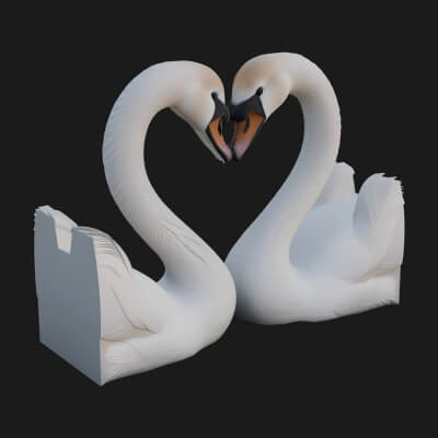 Swan Couple Heart Statue Design 6 3D Print Model