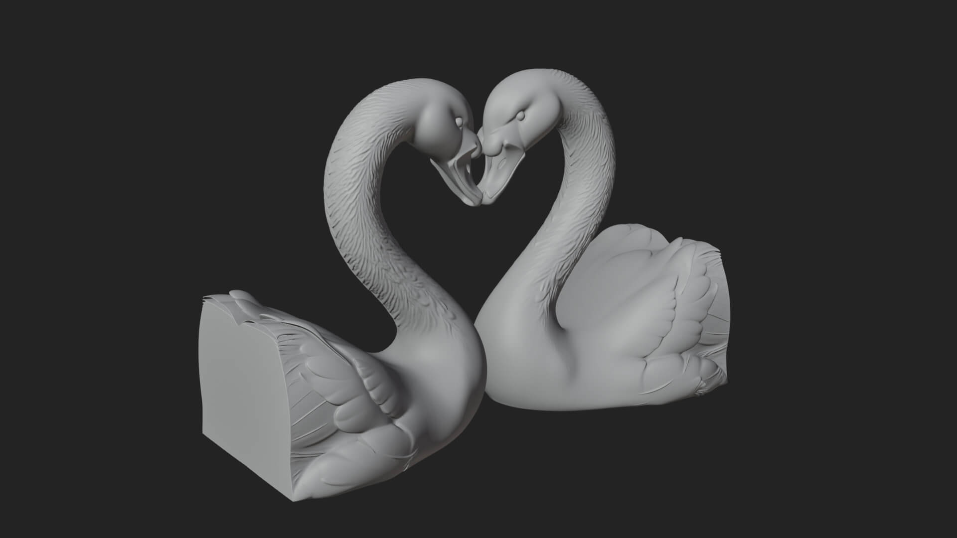 Swan Couple Heart Statue Design 7 3D Print Model 3D Model