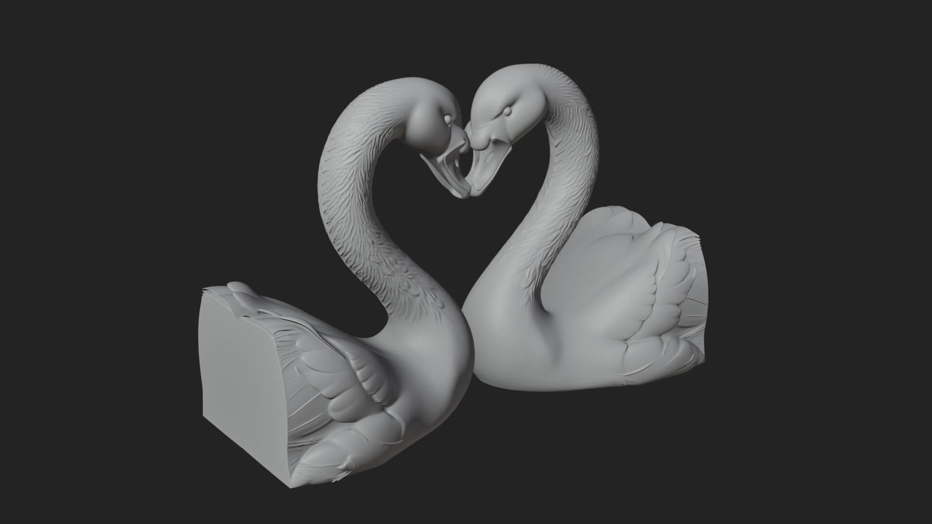 Swan Couple Heart Statue Design 7 3D Print Model 3D Model