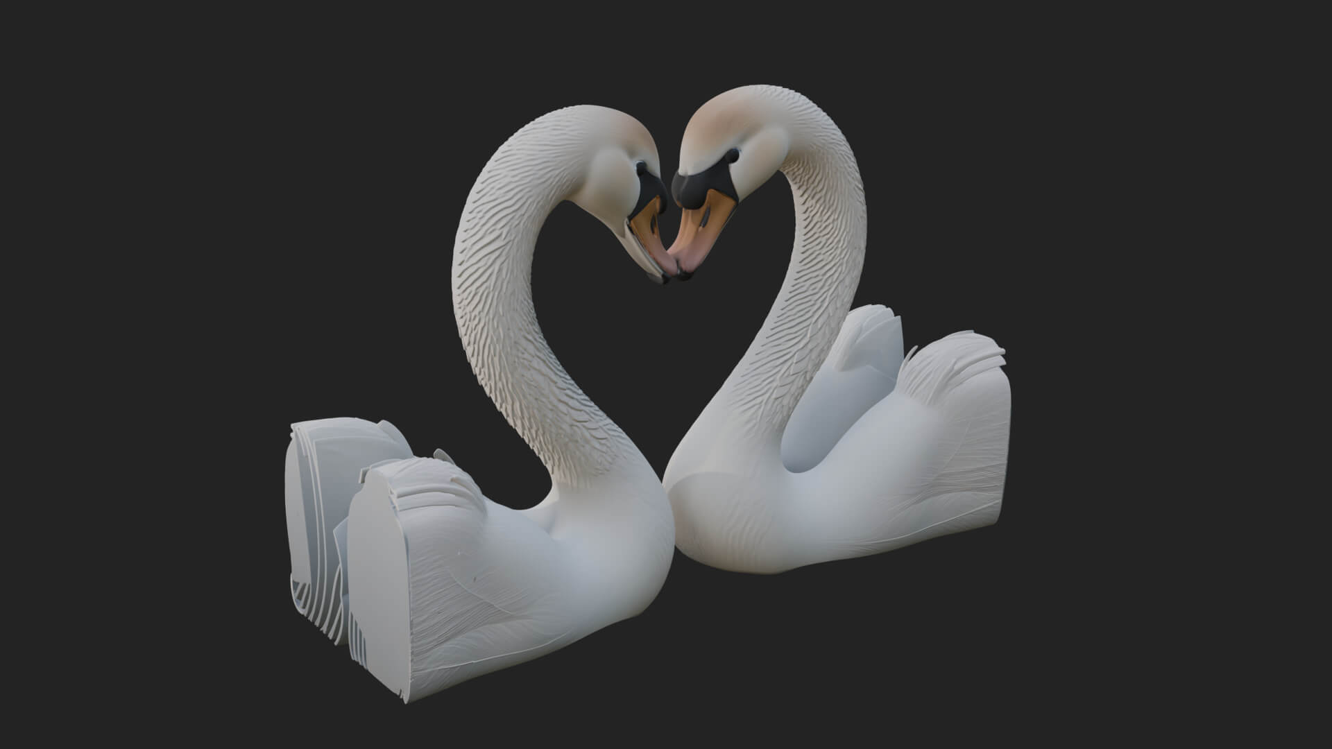 Swan Couple Heart Statue Design 8 3D Print Model 3D Model