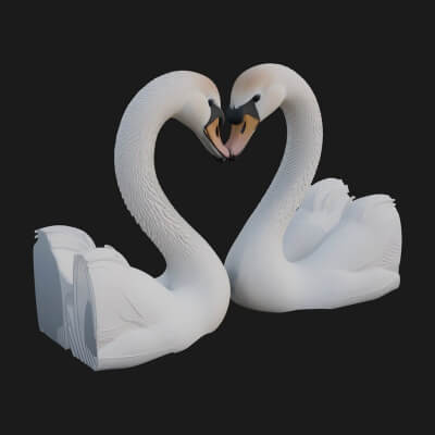 Swan Couple Heart Statue Design 8 3D Print Model