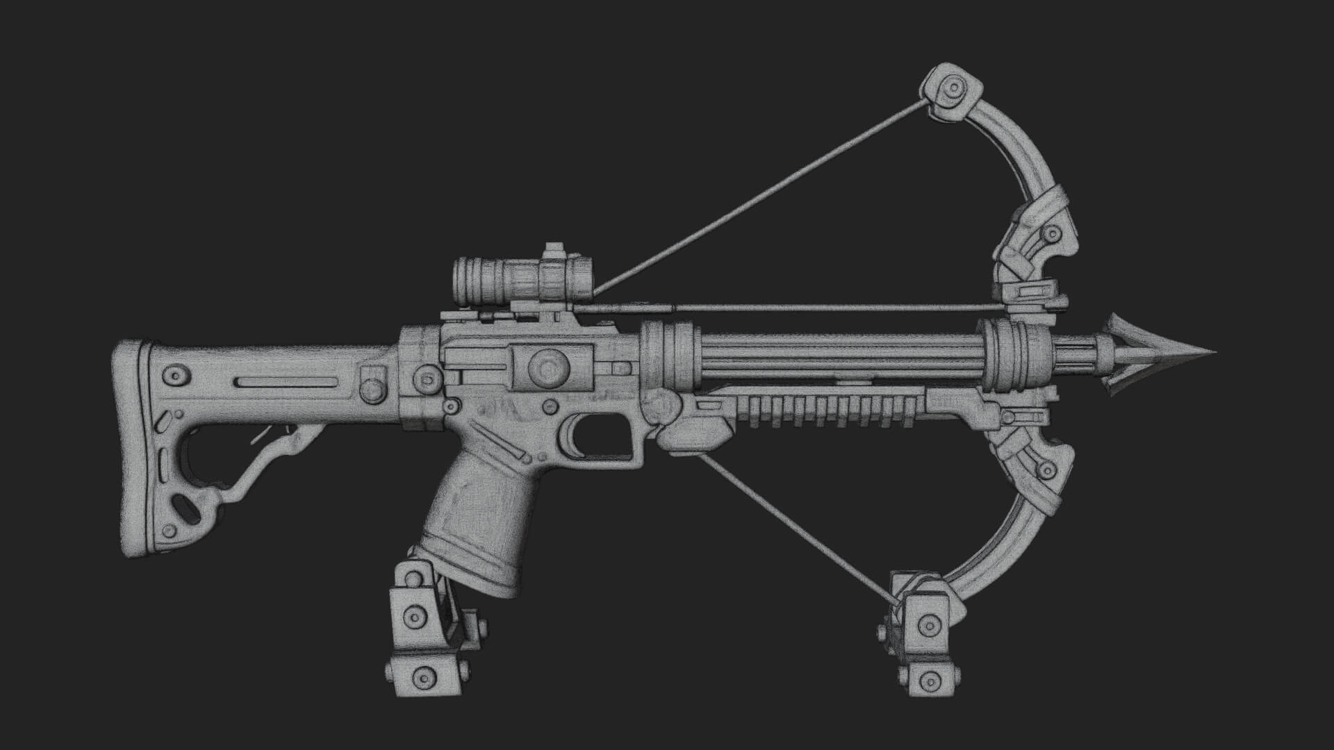 Tactical Scoped Crossbow Model Design 3 3D Print Model 3D Model