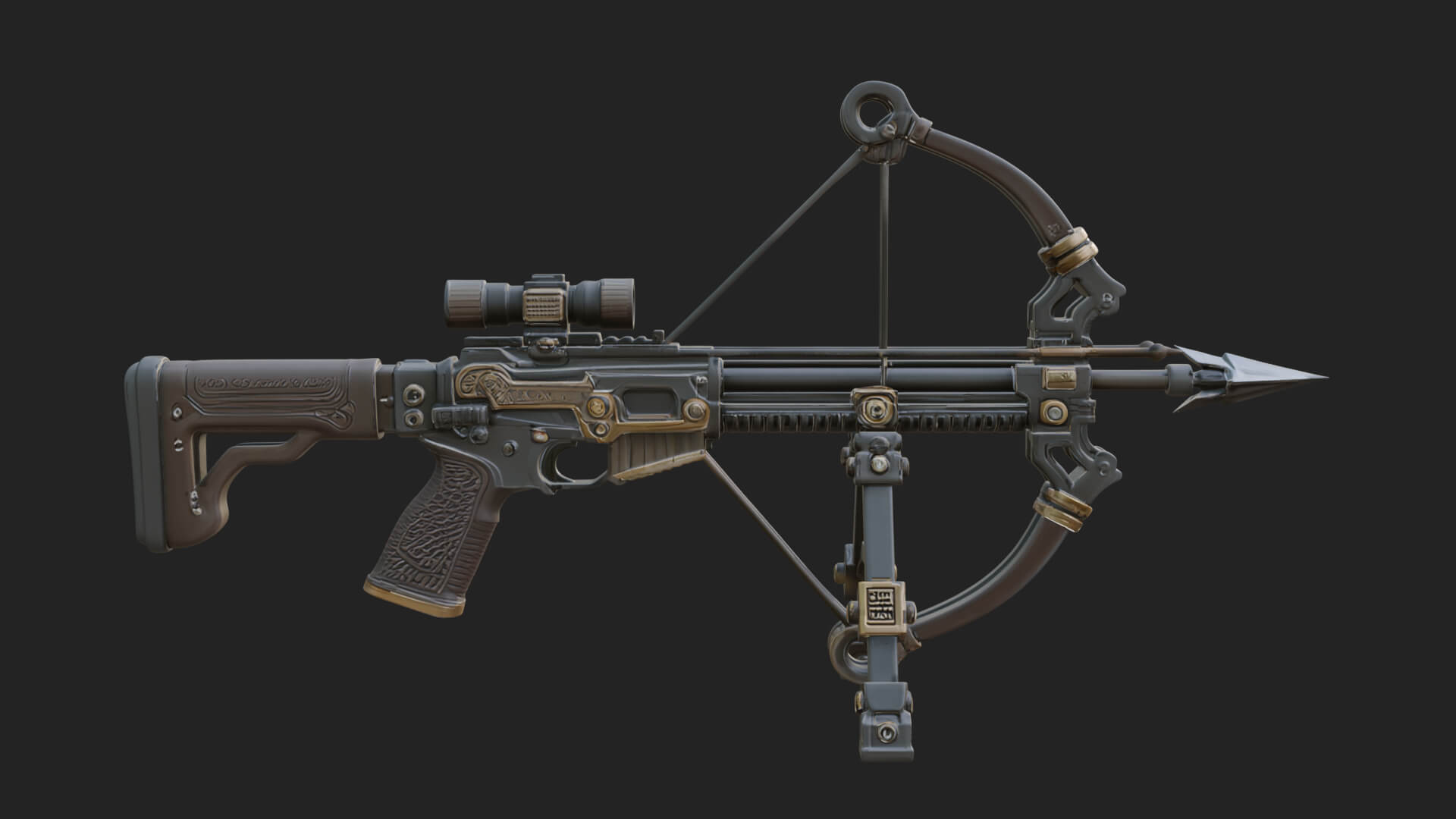 Tactical Scoped Crossbow Model Design 4 3D Print Model 3D Model