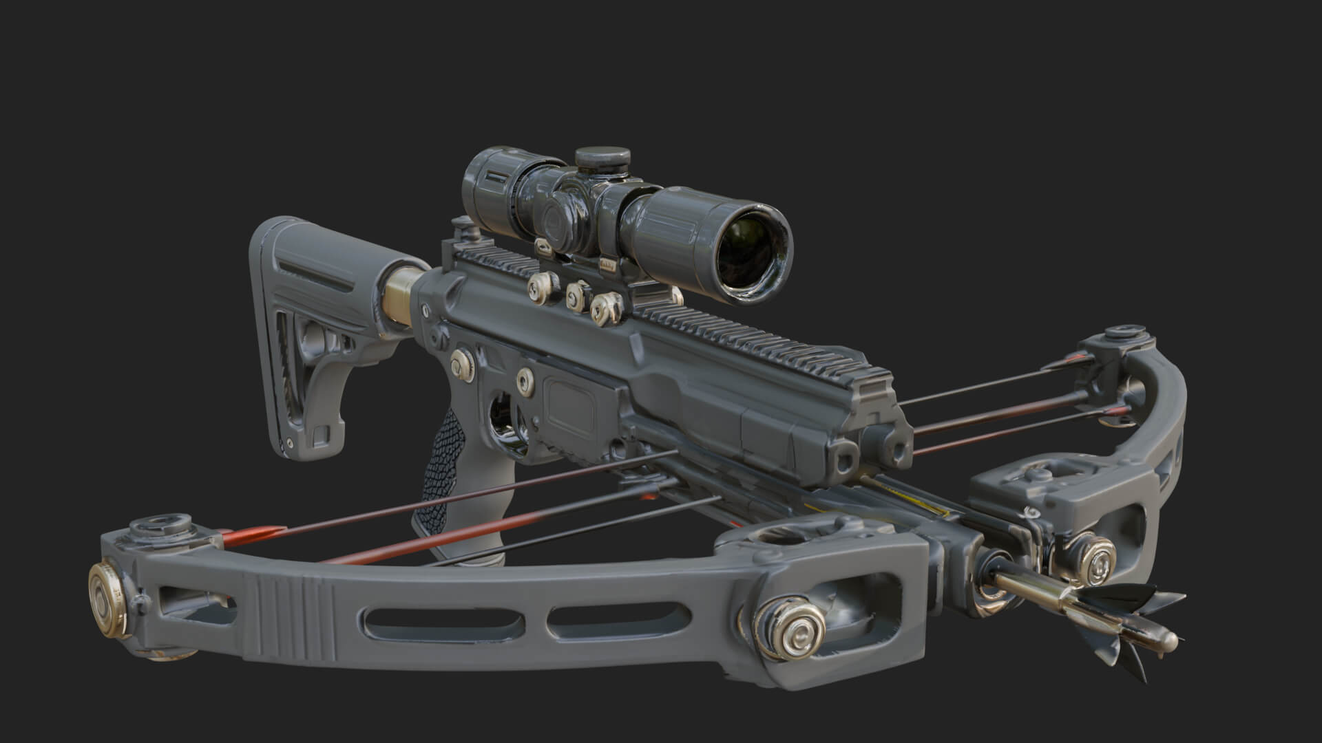 Tactical Scoped Crossbow Model Design 6 3D Print Model 3D Model