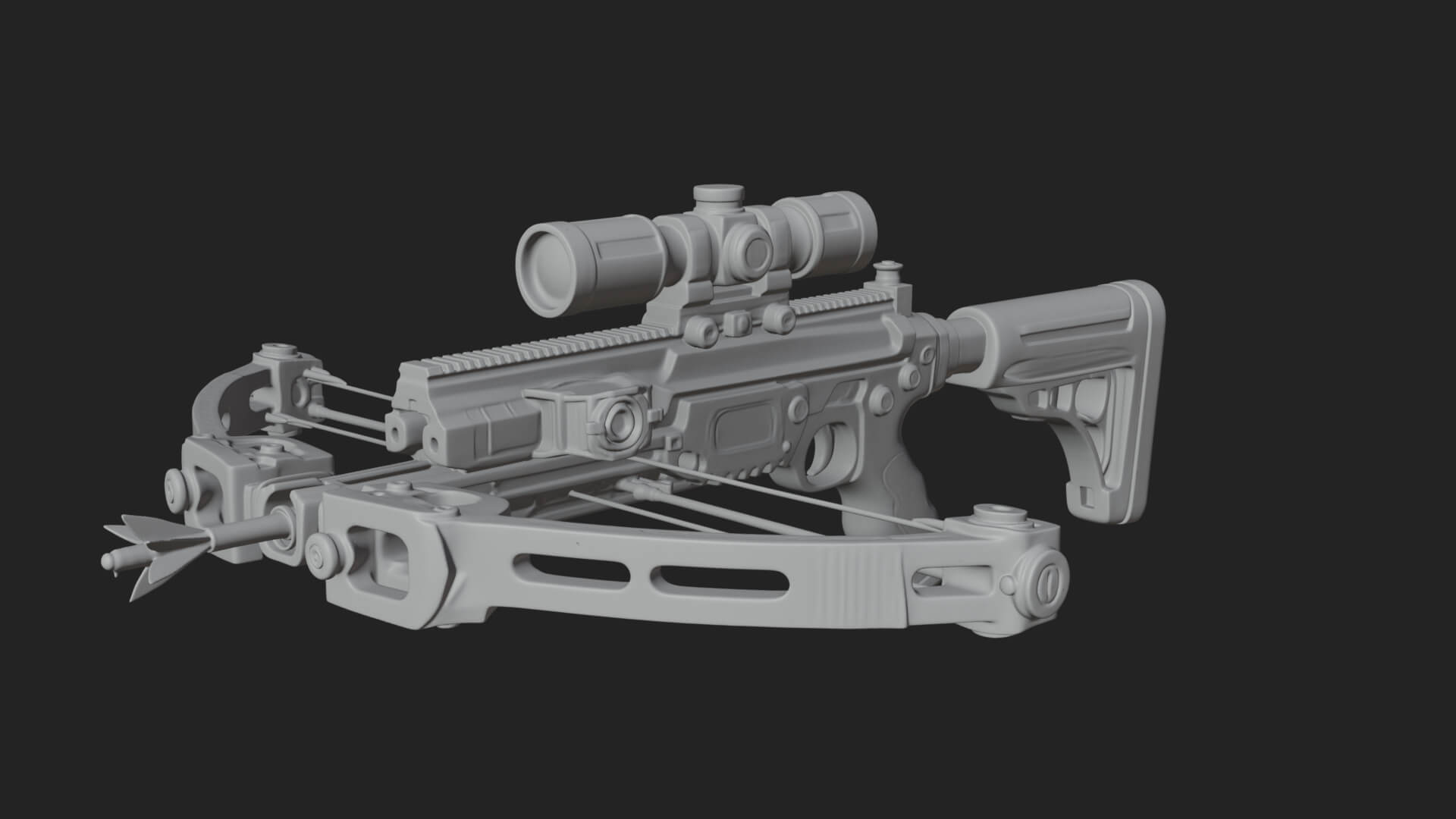 Tactical Scoped Crossbow Model Design 6 3D Print Model 3D Model