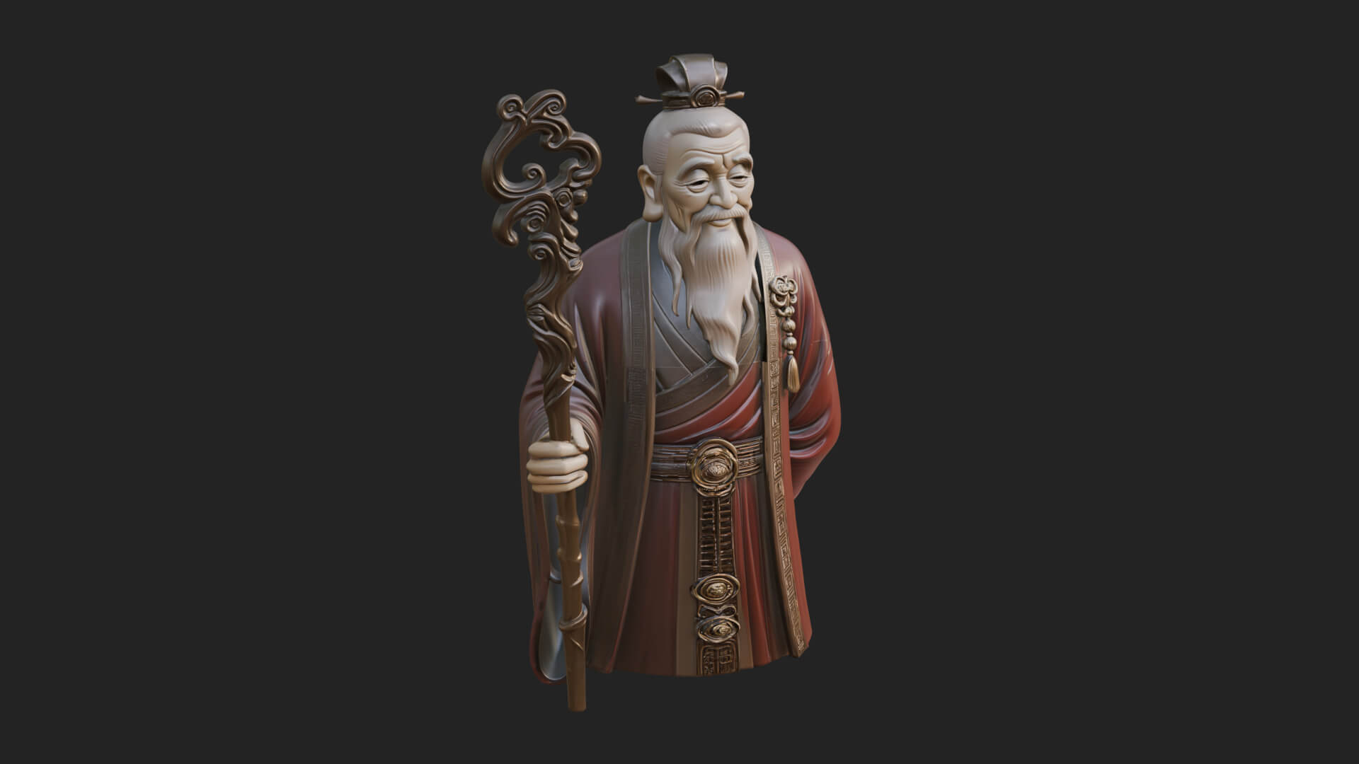 Taoist Elder with Staff Statue Design 1 3D Print Model 3D Model