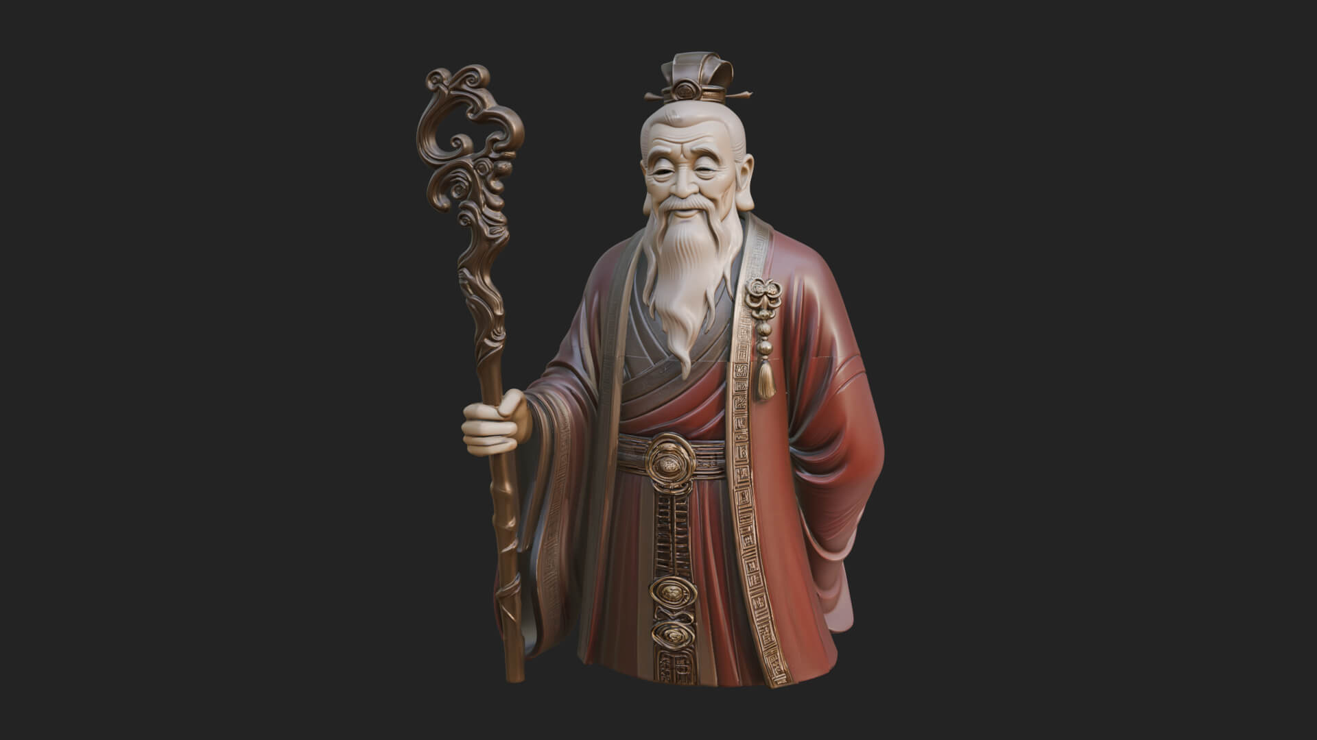 Taoist Elder with Staff Statue Design 1 3D Print Model 3D Model