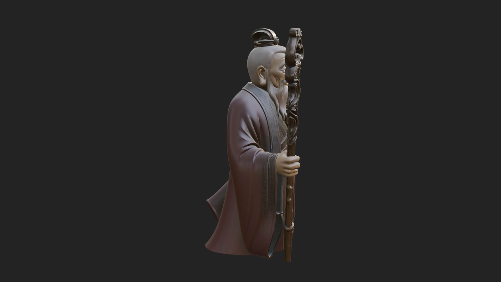 Taoist Elder with Staff Statue Design 1 3D Print Model 3D Model