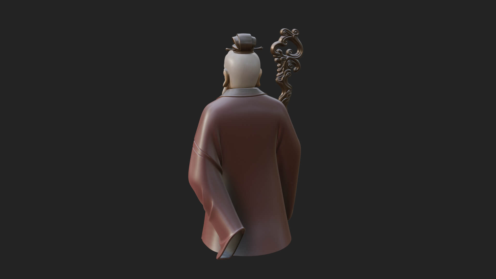 Taoist Elder with Staff Statue Design 1 3D Print Model 3D Model