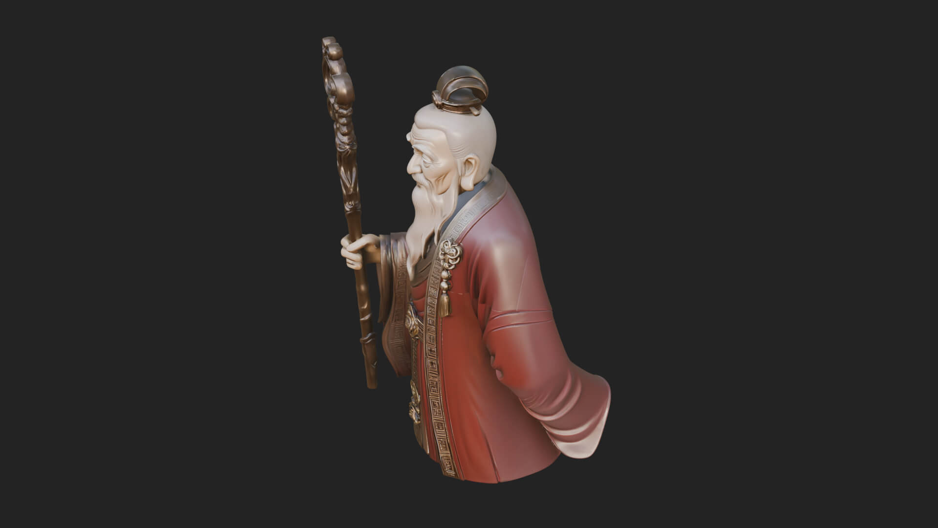 Taoist Elder with Staff Statue Design 1 3D Print Model 3D Model