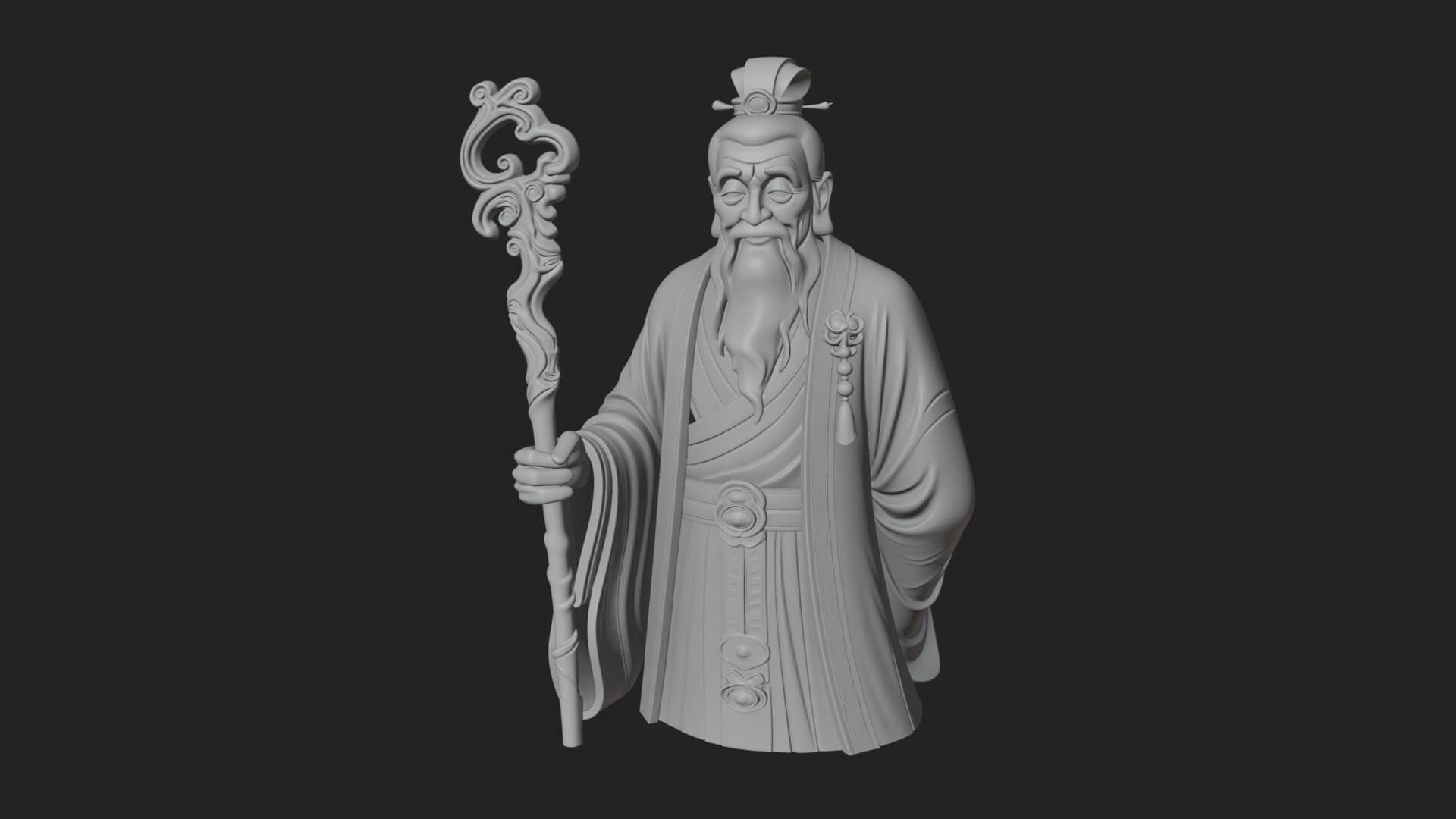 Taoist Elder with Staff Statue Design 1 3D Print Model 3D Model