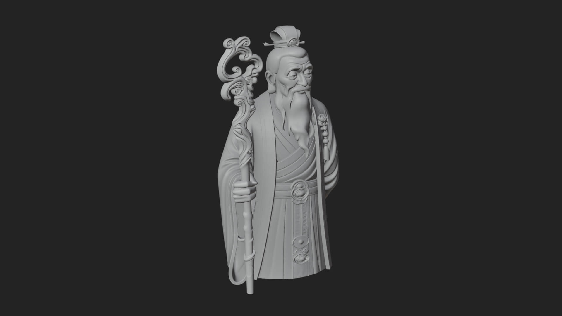 Taoist Elder with Staff Statue Design 1 3D Print Model 3D Model