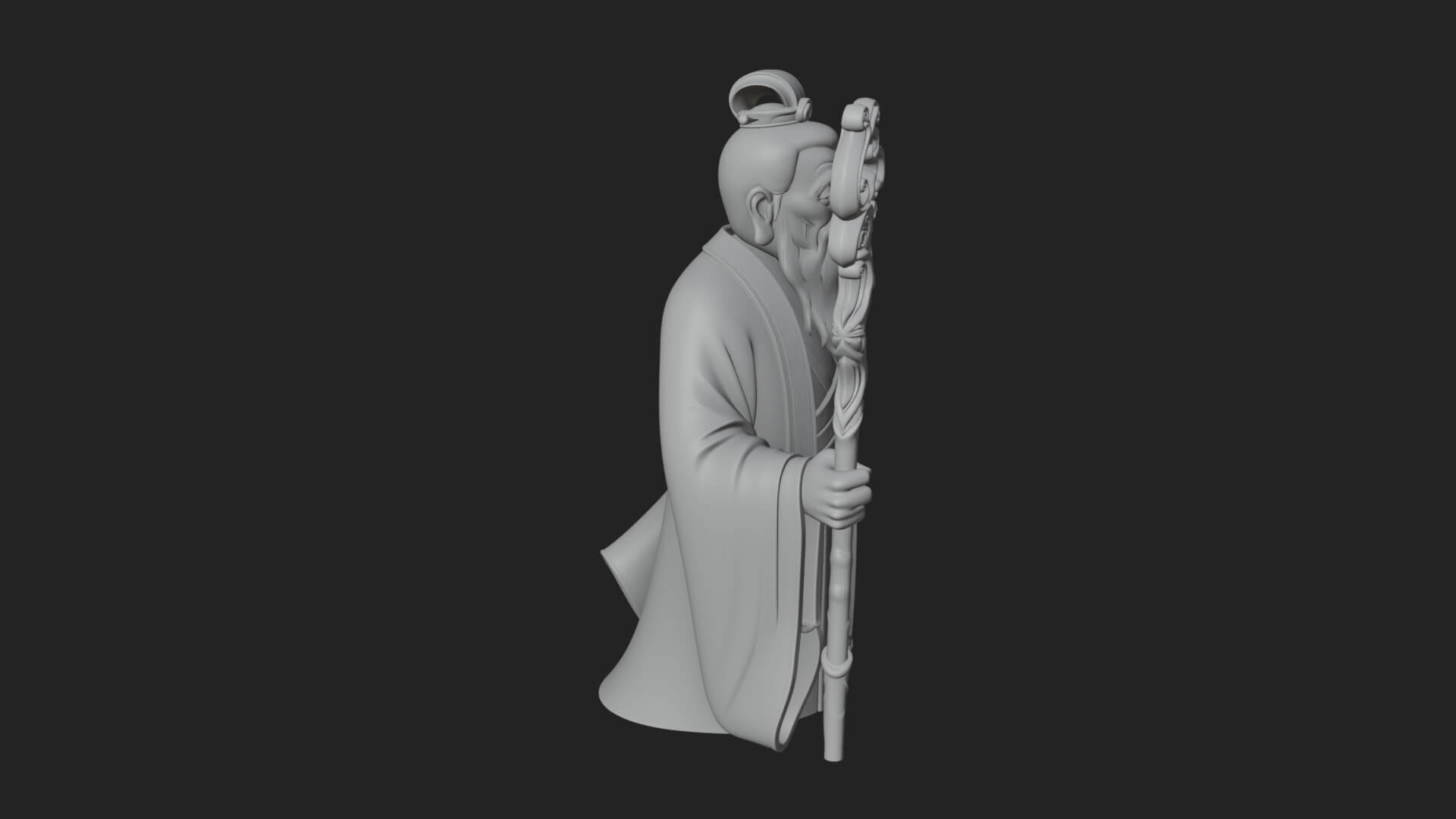 Taoist Elder with Staff Statue Design 1 3D Print Model 3D Model