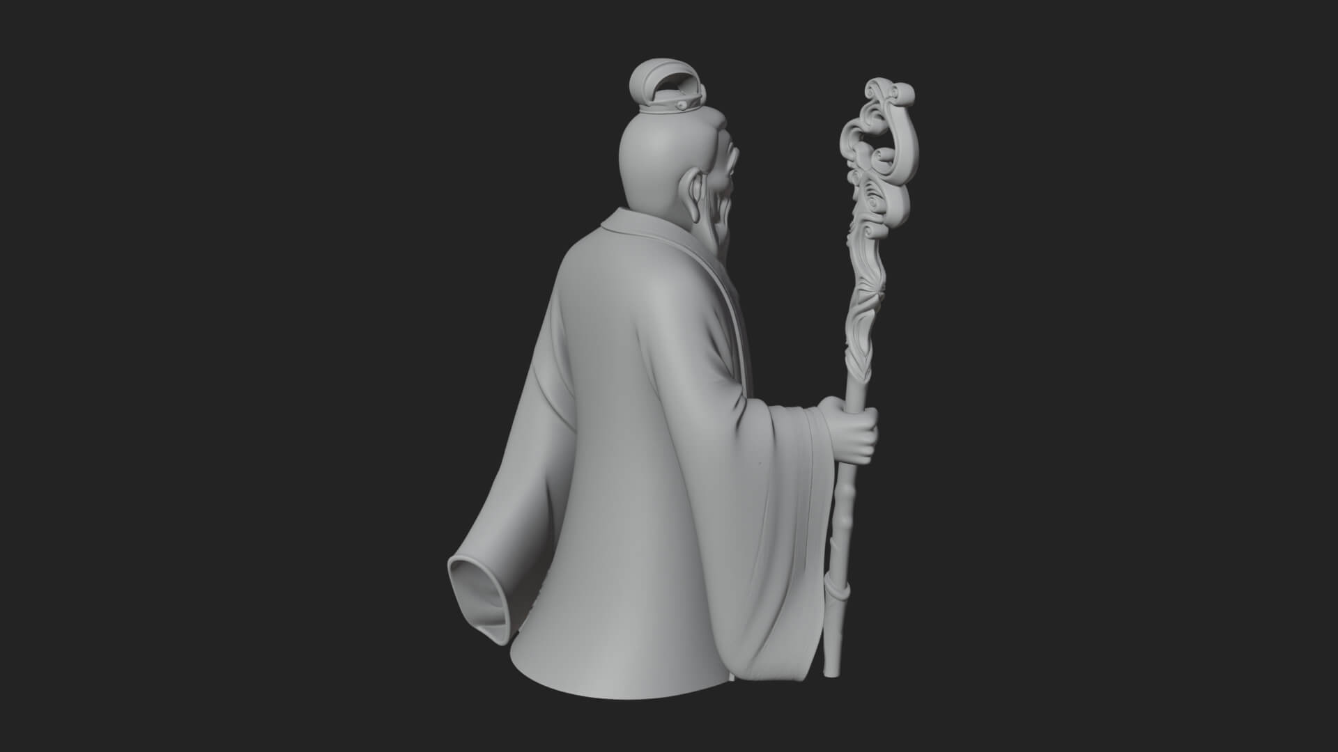 Taoist Elder with Staff Statue Design 1 3D Print Model 3D Model