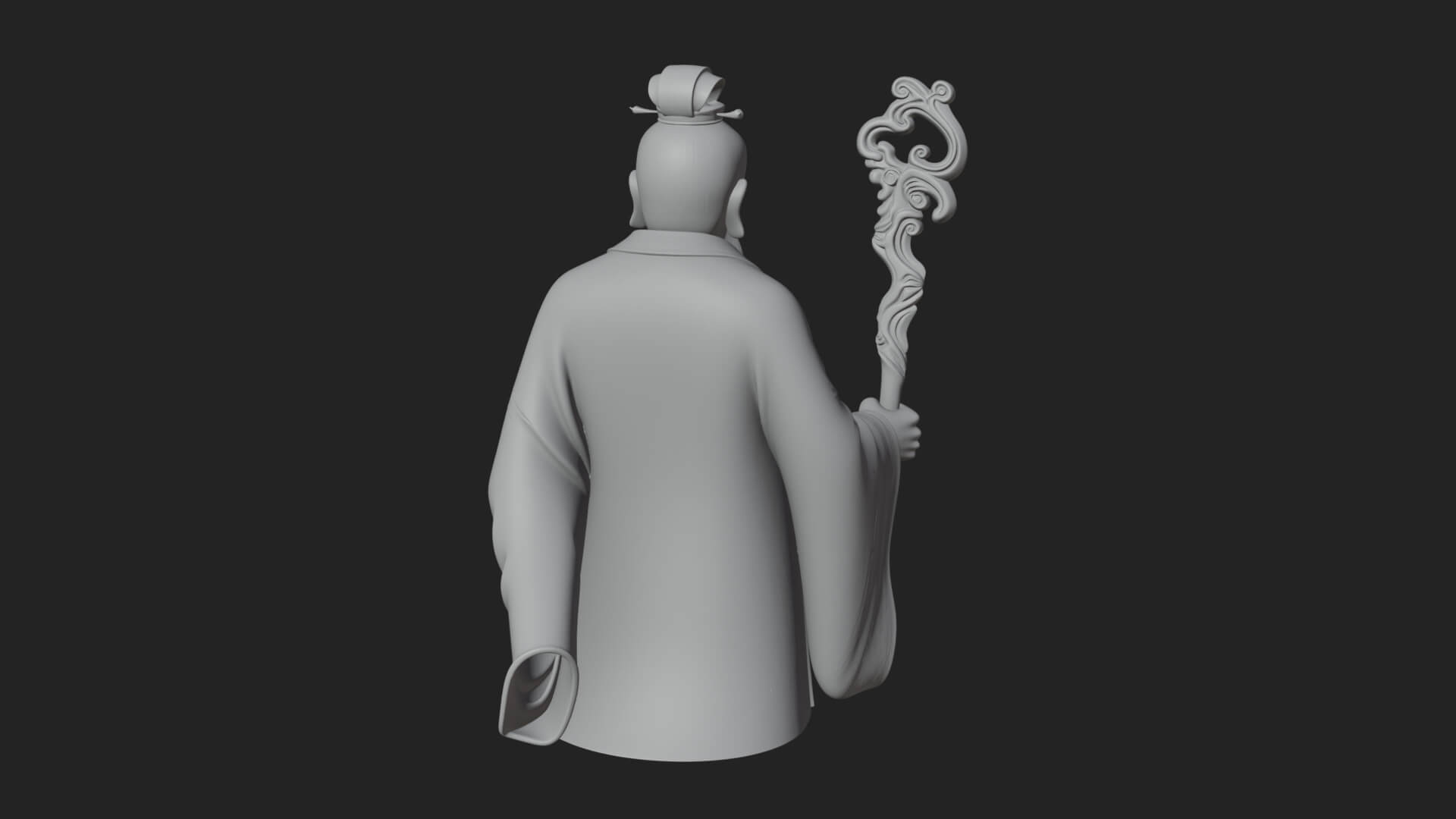Taoist Elder with Staff Statue Design 1 3D Print Model 3D Model