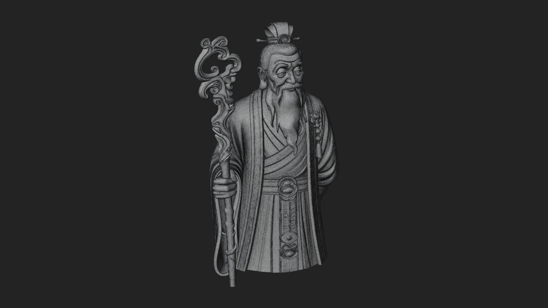 Taoist Elder with Staff Statue Design 1 3D Print Model 3D Model