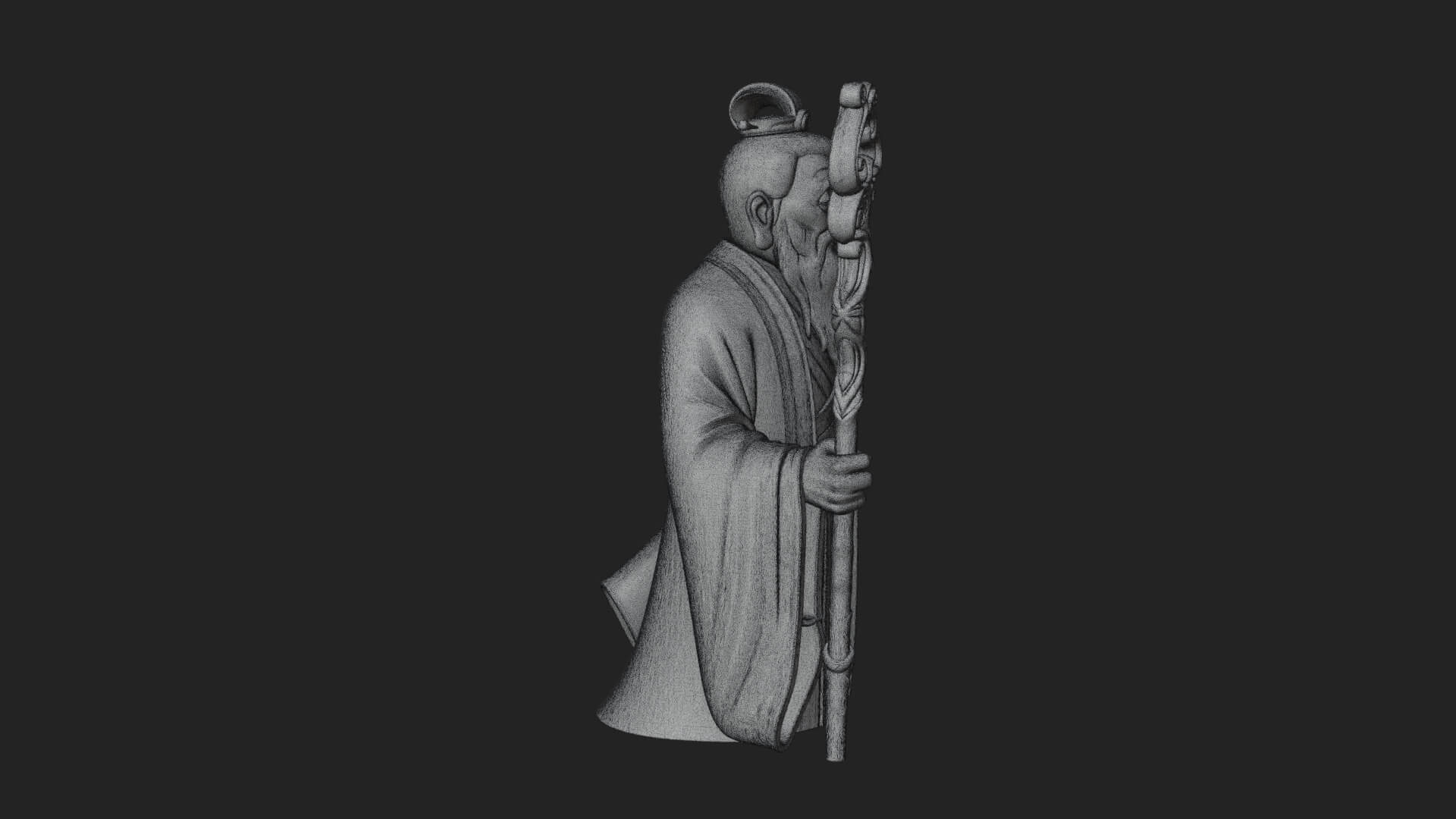 Taoist Elder with Staff Statue Design 1 3D Print Model 3D Model