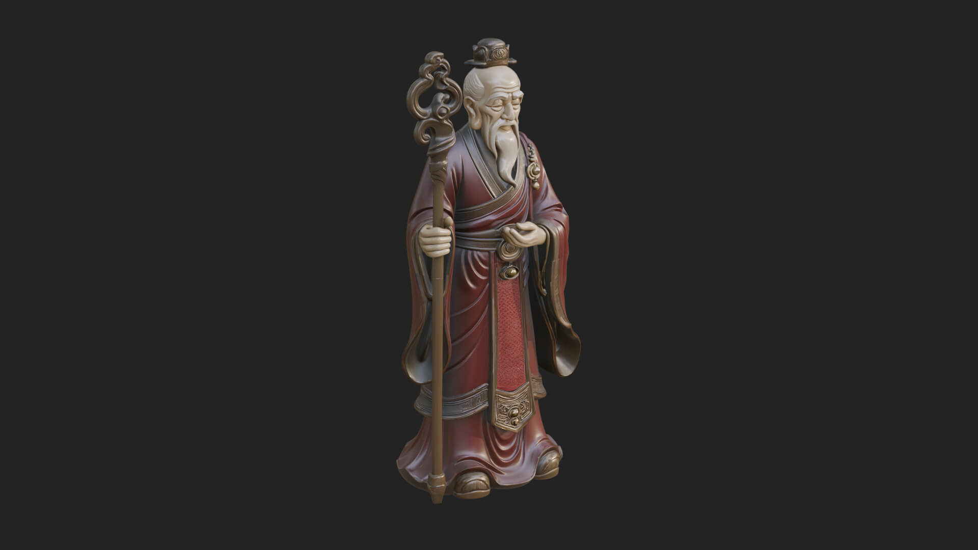 Taoist Elder with Staff Statue Design 2 3D Print Model 3D Model
