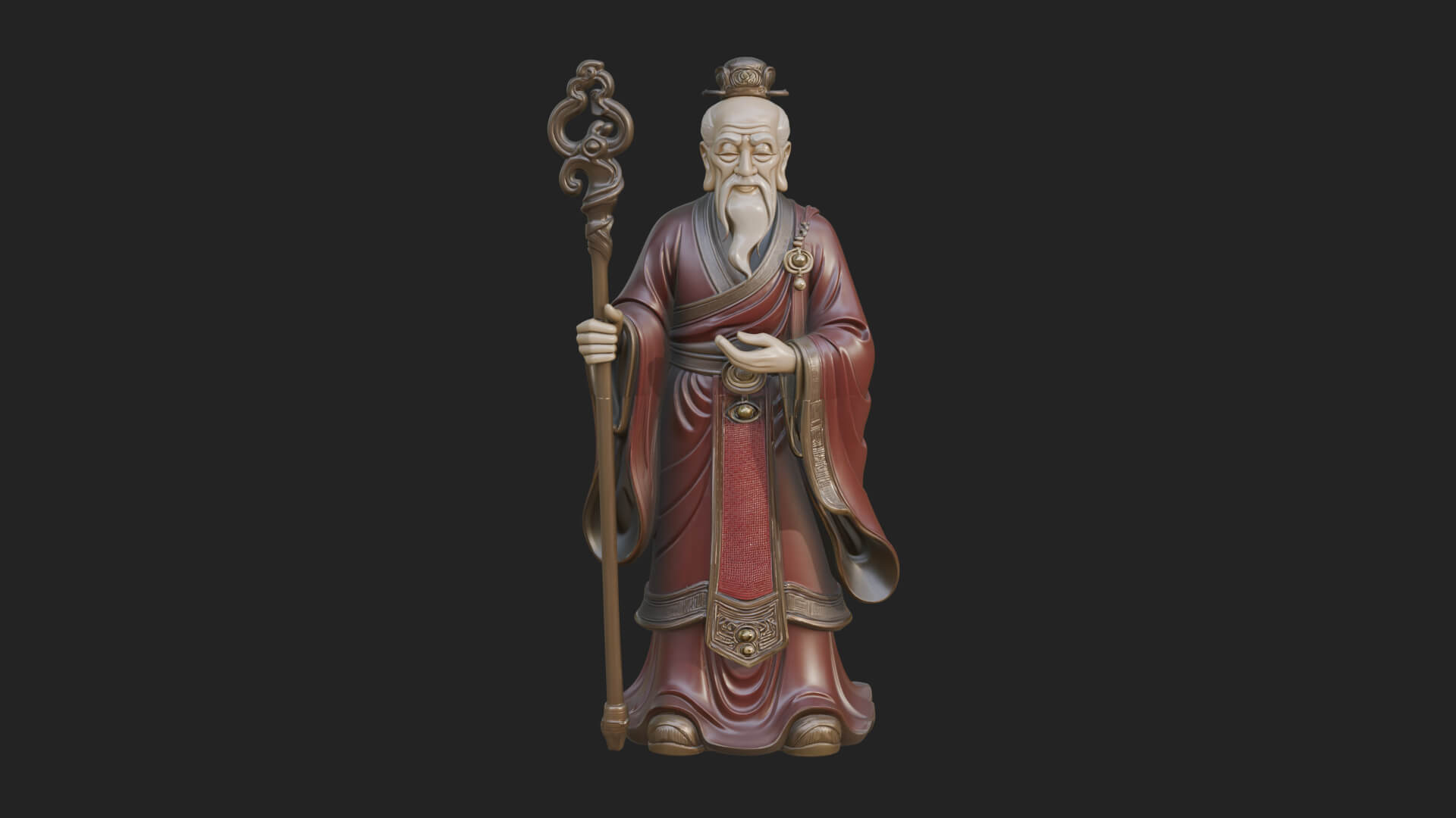 Taoist Elder with Staff Statue Design 2 3D Print Model 3D Model