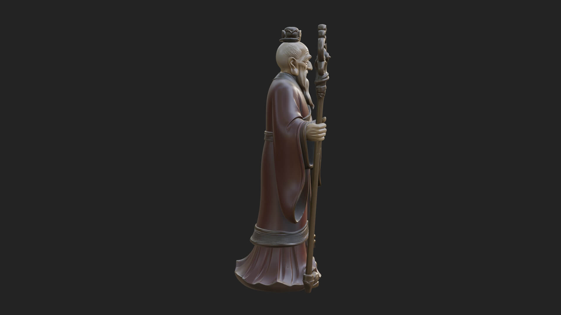 Taoist Elder with Staff Statue Design 2 3D Print Model 3D Model