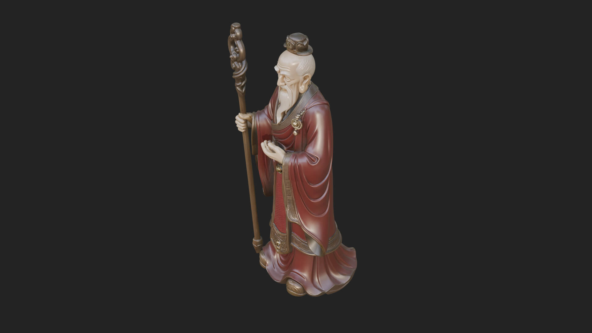 Taoist Elder with Staff Statue Design 2 3D Print Model 3D Model
