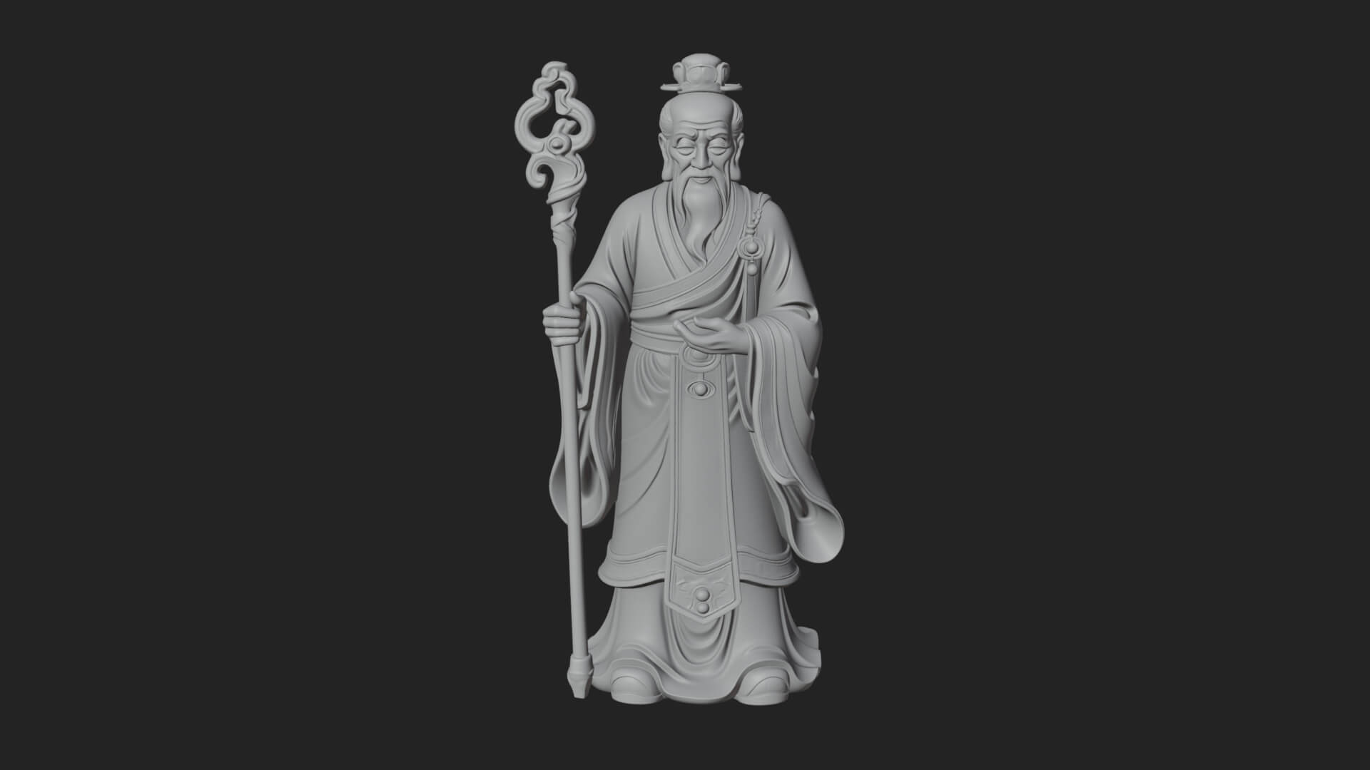 Taoist Elder with Staff Statue Design 2 3D Print Model 3D Model