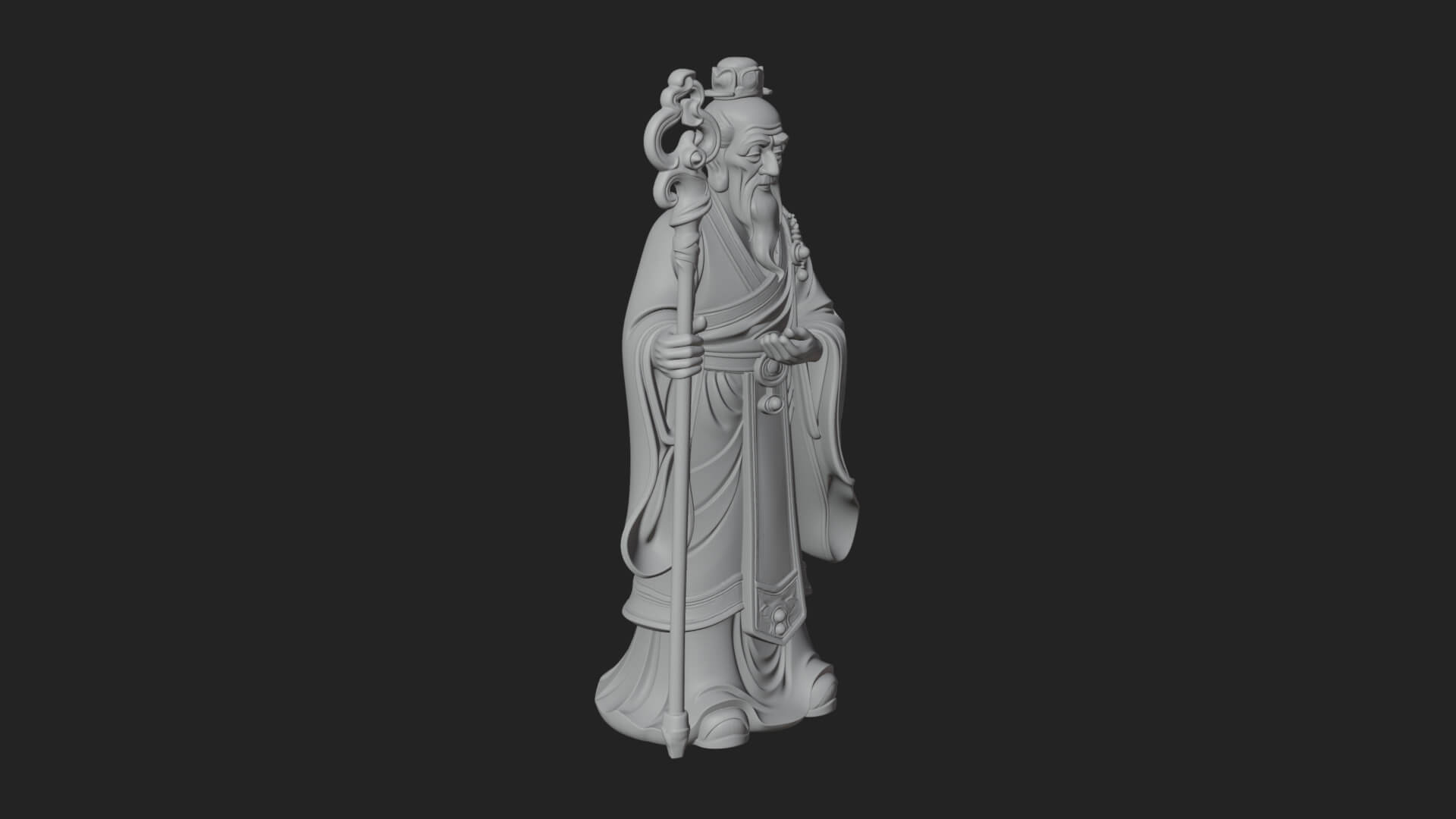 Taoist Elder with Staff Statue Design 2 3D Print Model 3D Model