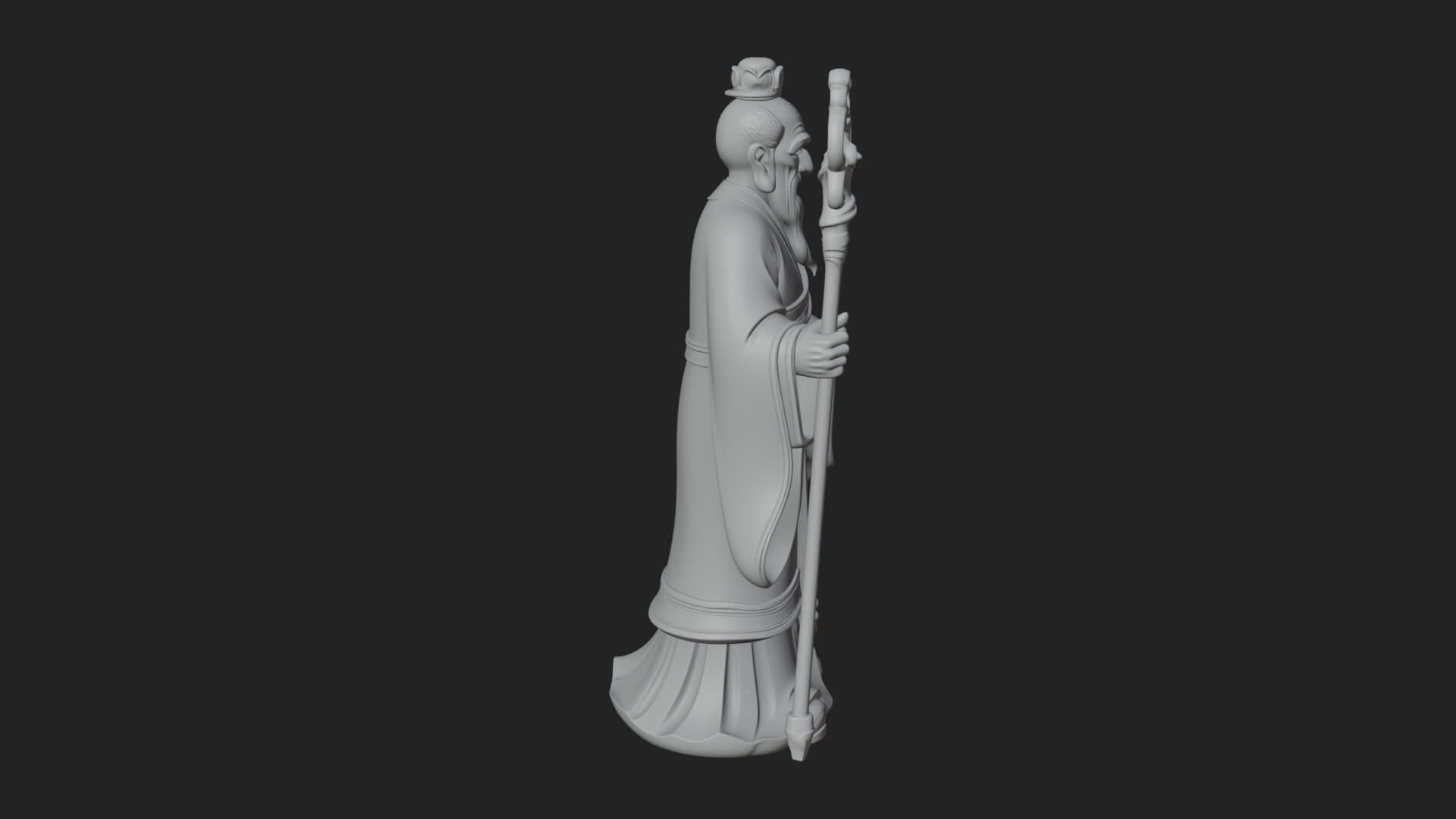 Taoist Elder with Staff Statue Design 2 3D Print Model 3D Model